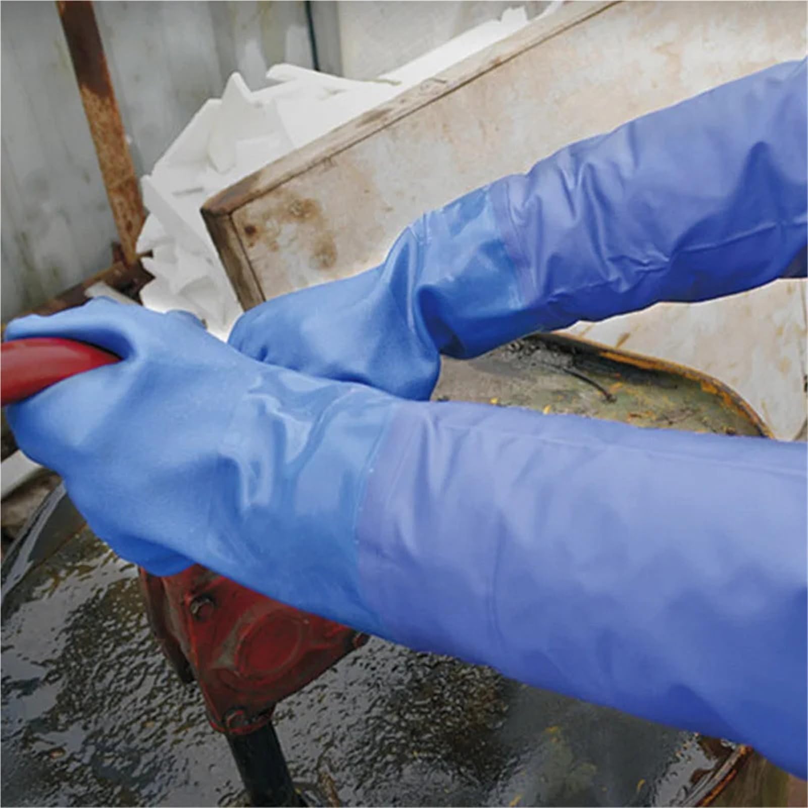 Generico Guanti resistenti agli agenti chimici estesi da 58 cm, maniche impermeabili rivestite in PVC for uso industriale e di laboratorio(XL)