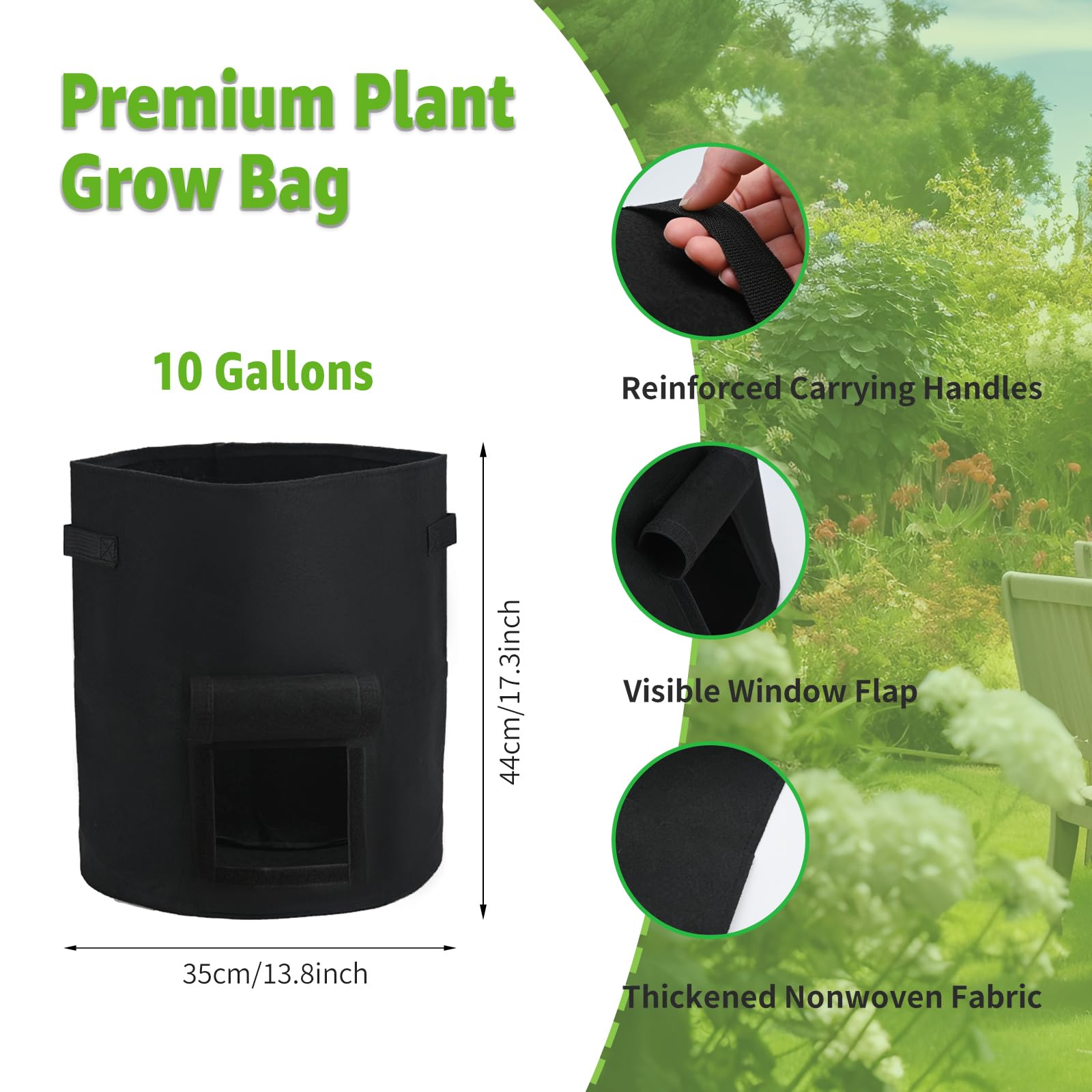 Pack De 5 Bolsas De Cultivo De 43L Reutilizables - Tela Fieltro Con Ventana Velcro Para Patatas, Tomates, Zanahorias, Fresas, Asas Para Transporte