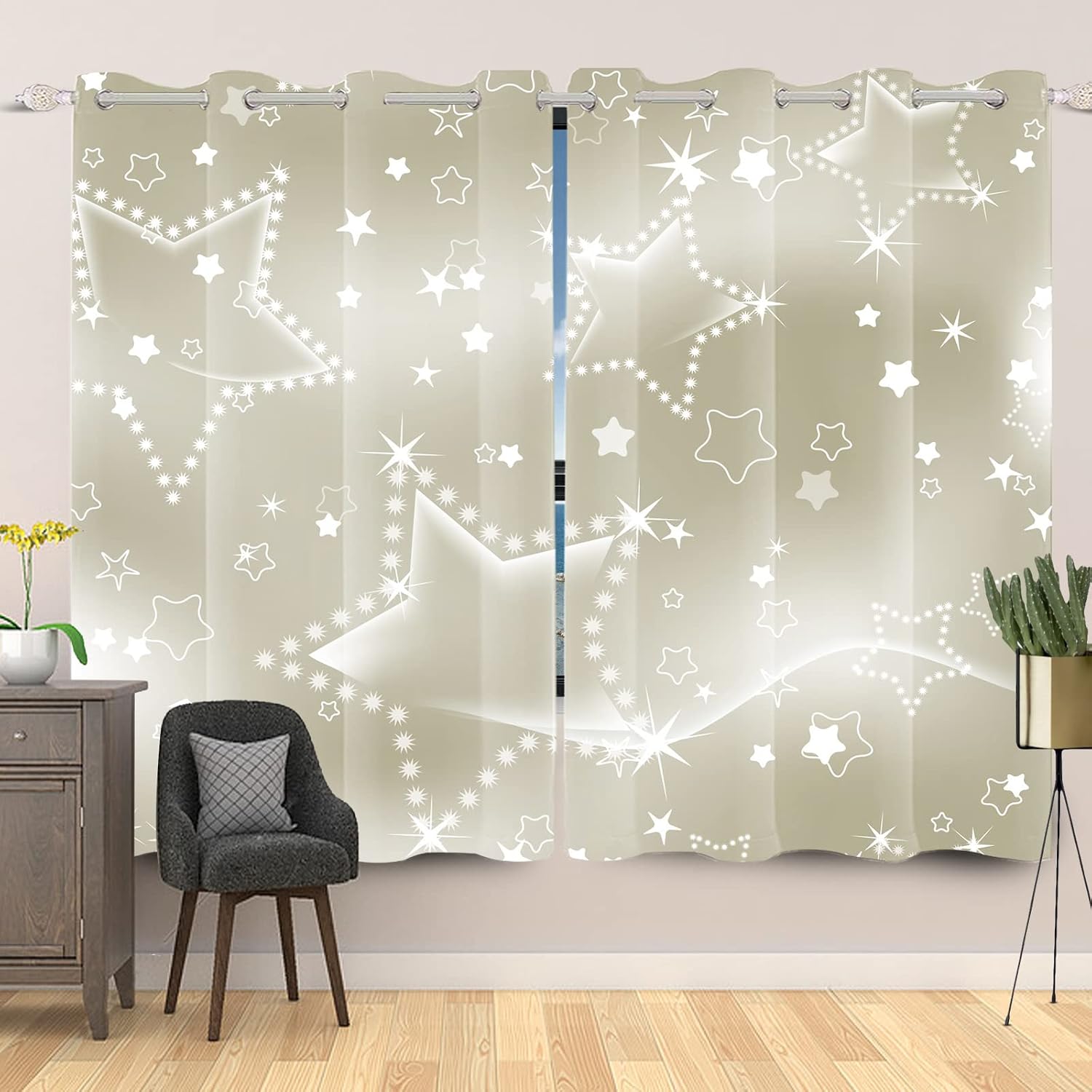 SDOTPMT 107x215cm Cute Star Window Curtain Abstract Sparkling Pentagram Window Drapes Geometric Print Window Treatment for Boy Girl Bedroom Thermal Insulated Blackout Curtain