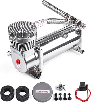 Heavy Duty 200 PSI Air horn Compressor, 1/4 NPT Train Horn/Air Ride Compressor, Fittings for 12V Train/Truck/Car,Air Suspension SILVER