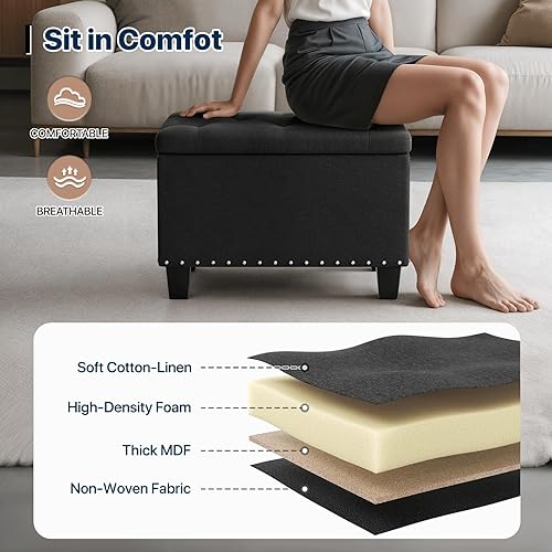 Miniatura 15 de Magshion Banco otomano de almacenamiento de 43 pulgadas, banco de almacenamiento tapizado en el extremo de la cama, reposapiés otomano grande con