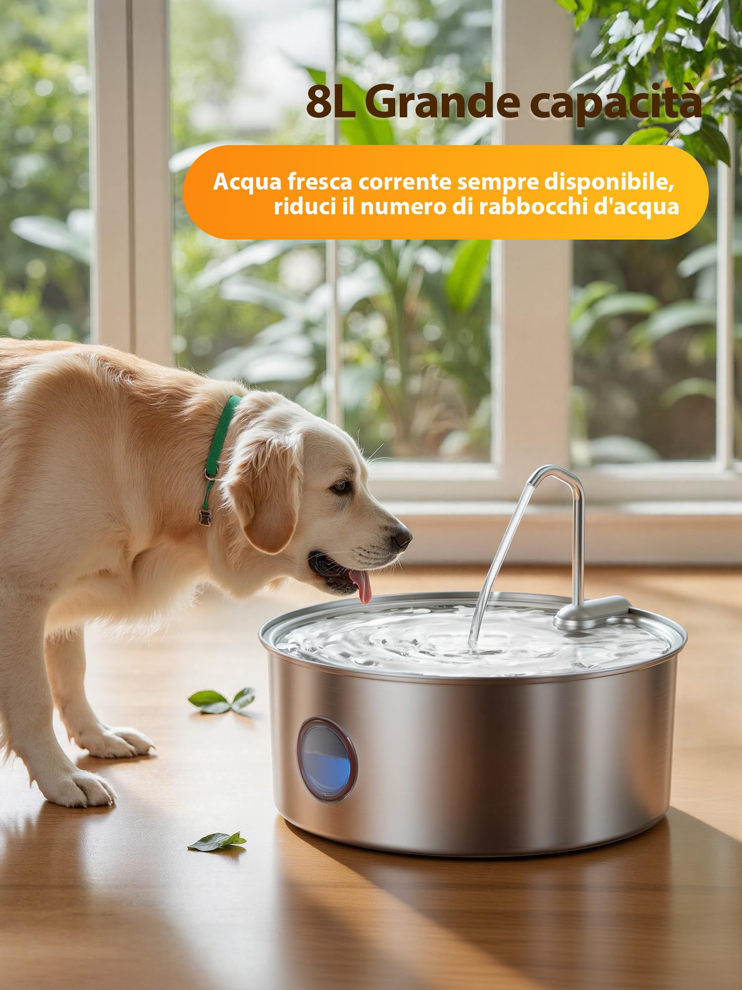 Kittyspout Fontanella per Cani/Gatti, 8L/270 oz di grandi dimensioni, Fontanella per Cani in Acciaio inox con ampia finestra di visualizzazione, Super Silenzioso con Visibile Argento
