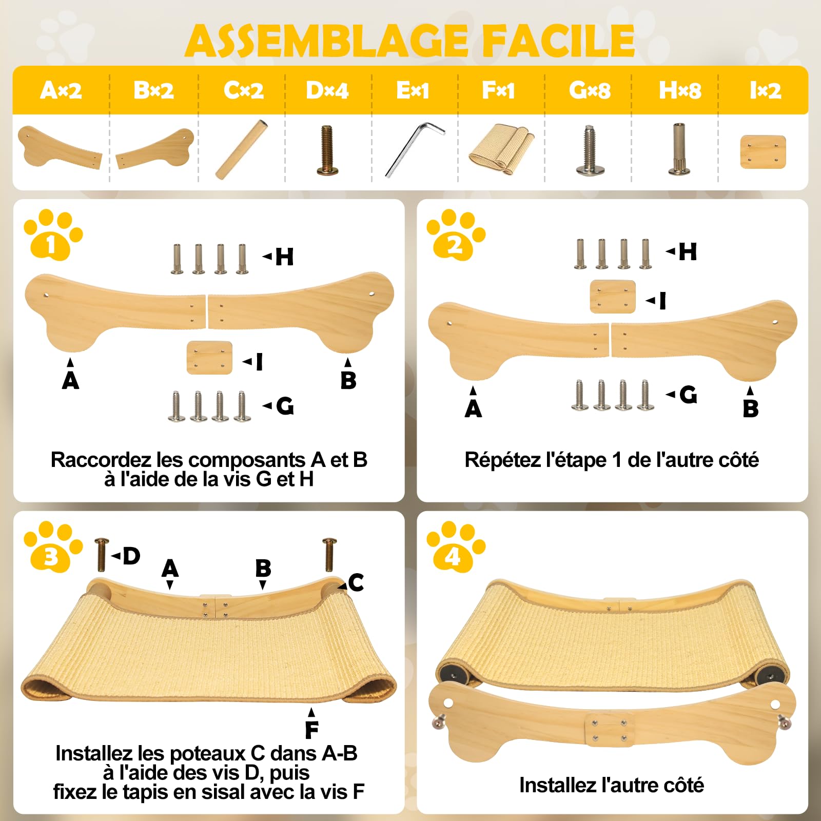 DONWEI Griffoir pour Chat Sisal, Grattoir Chat Lit, Design Incurvé à 160°, Tapis à Gratter Horizontal, Très Grand 60 x 37 x 14 cm, pour Tous Les Chats Détente