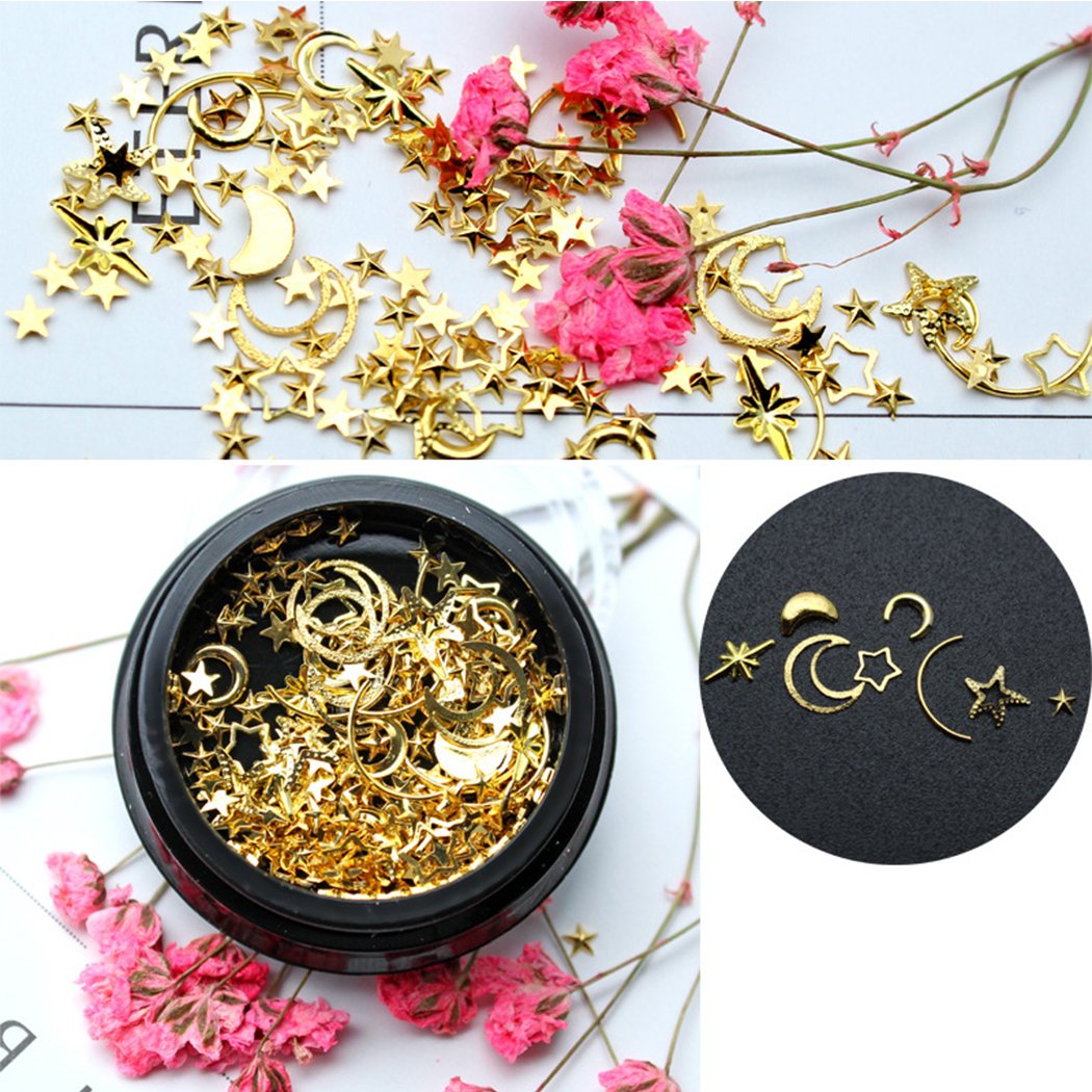 Kapmore Nail Art Stud Nail Sequins DIY Assorted Hollow Moon Star Manicure Glitter Alloy Nail Art Decoration