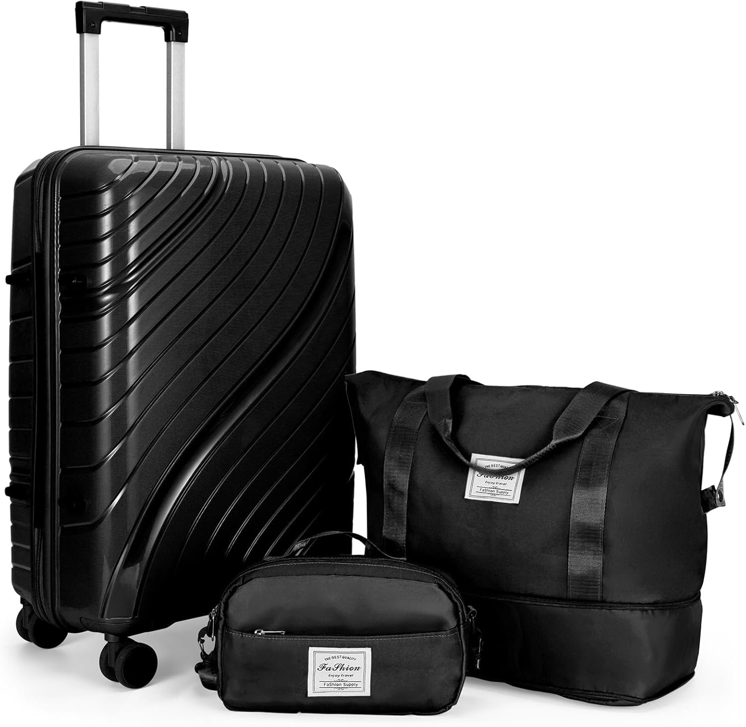 3 Piece Luggage Sets,20 Inch Carry On Suitcase with Wheels,Durable Suitcase Rolling Luggage,Hardshell PC Travel Suitcase,Lightweight Luggage,with Duffel Bag & Toiletry Bag,for Men and Women (Black)