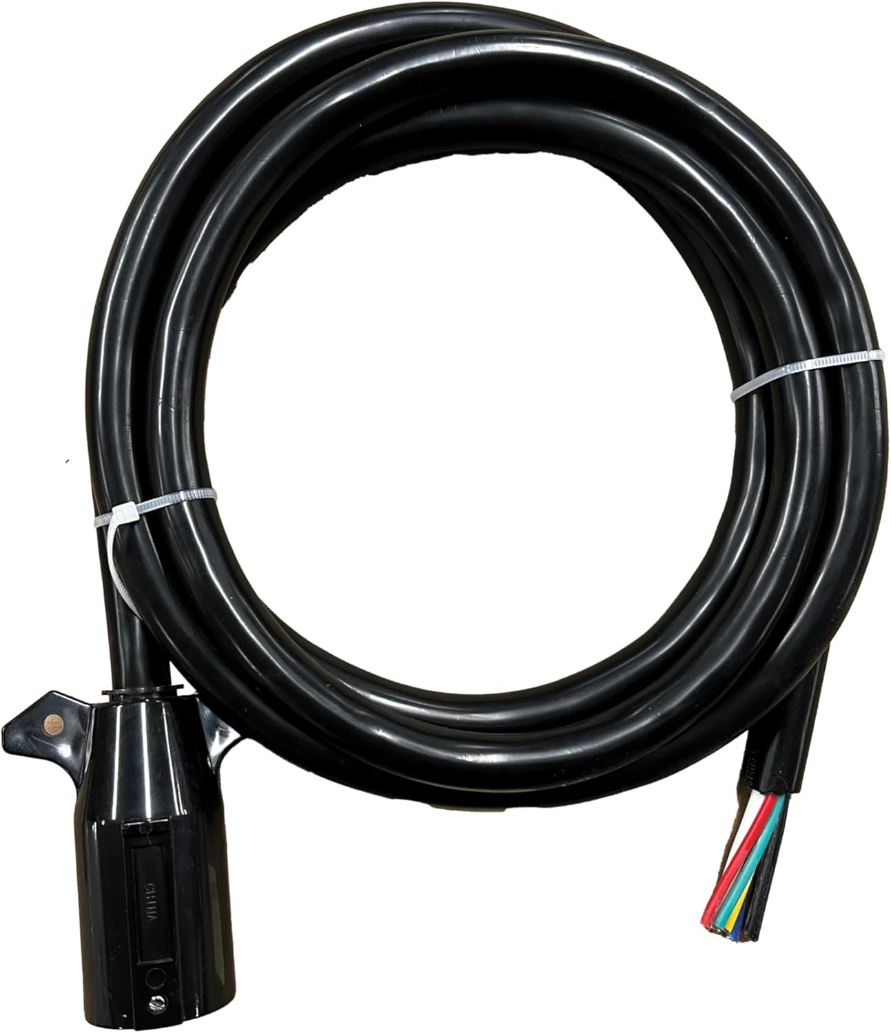 RV Designer TC515, RV Cable and Connector Assembly, 7-Way Trailer Cord 8' Nylon Plug, PVC Sheath, Copper Wire, Trailer Connector
