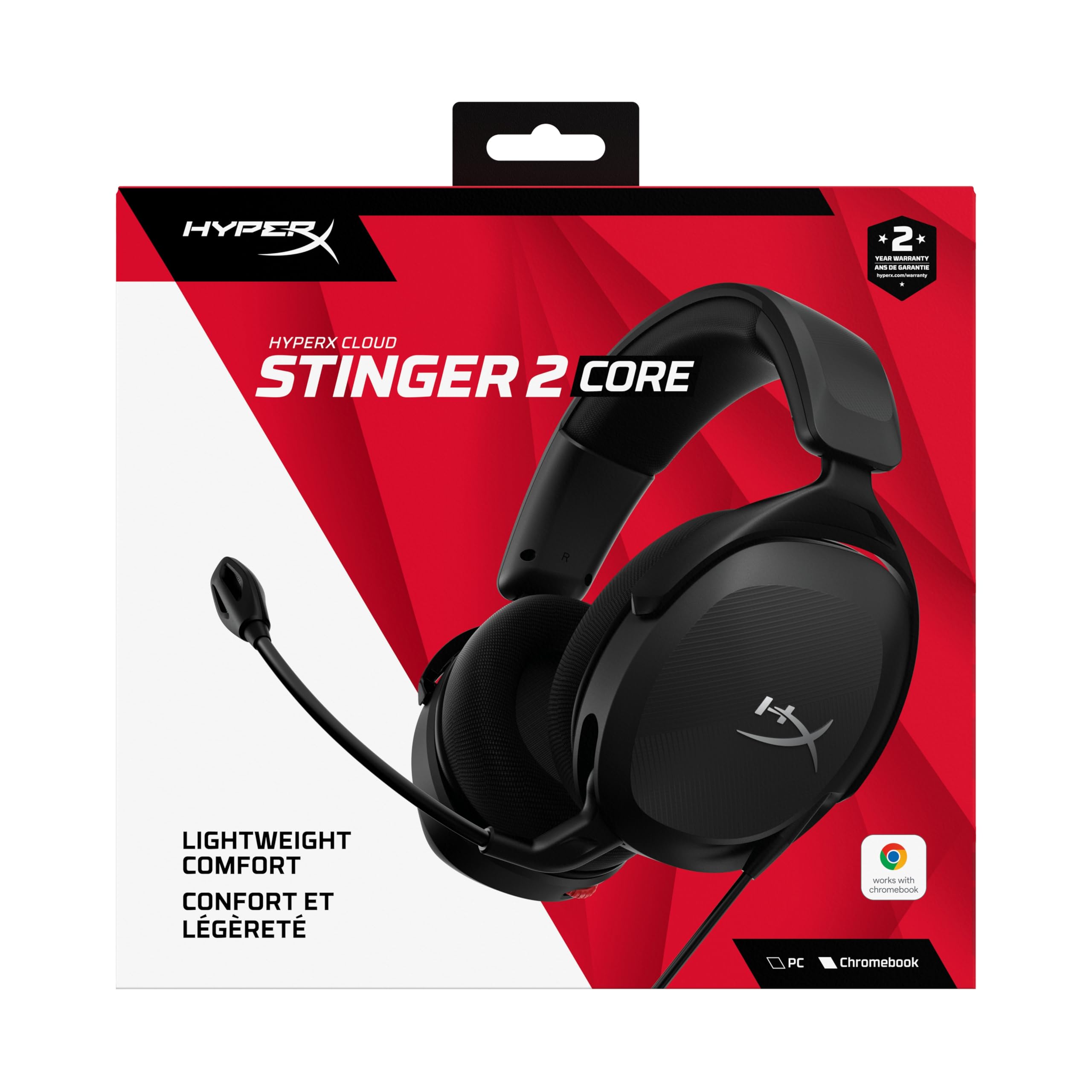 HyperX Cloud Stinger 2 Core Casque de Jeu PC léger avec Microphone Rotatif pour Couper Le Souffle, avec Son DTS Headphone:X Spatial Audio, Pilotes 40 mm