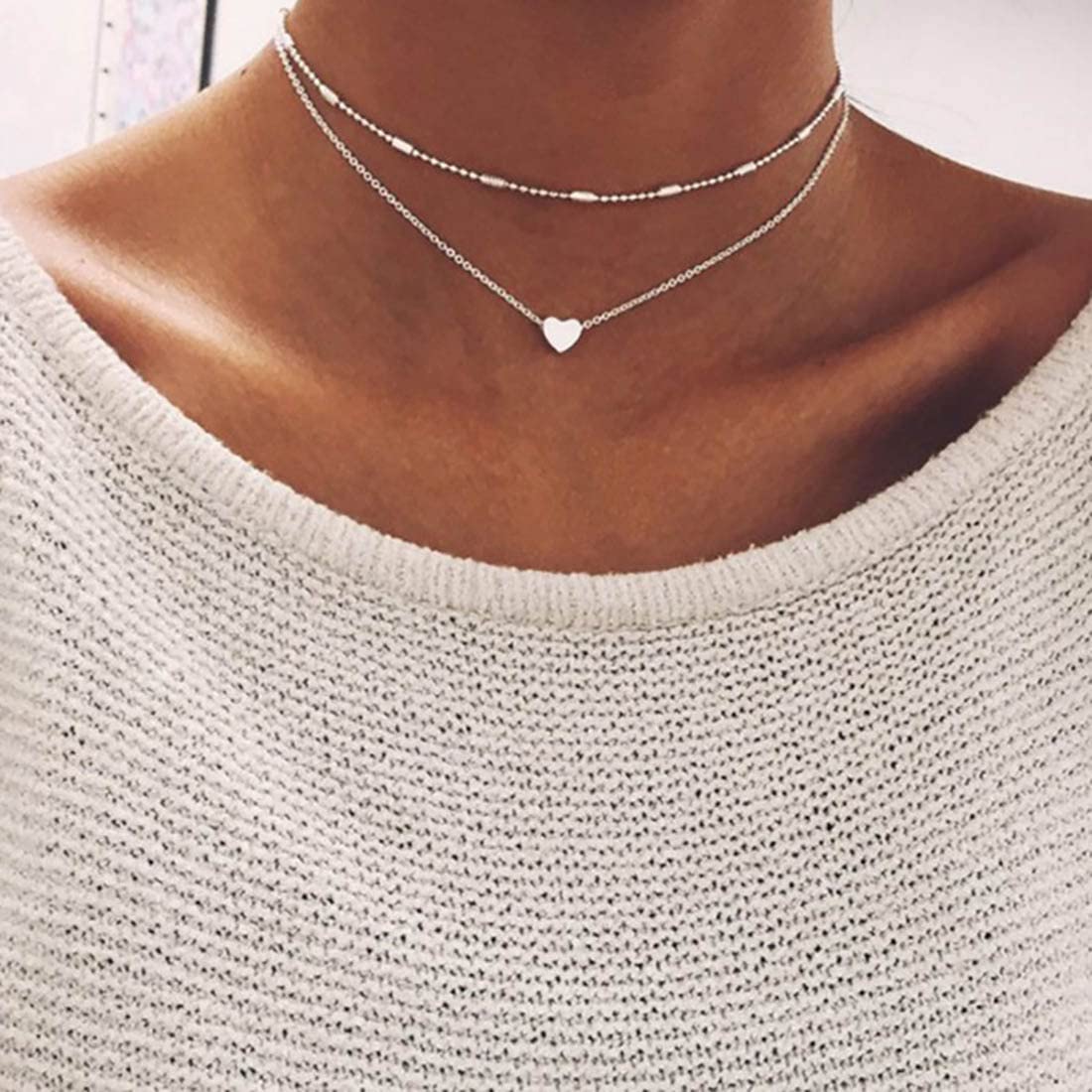 Collana A Strati Boho Oro Con Ciondolo A Cuore E Perline – Donna E Ragazza