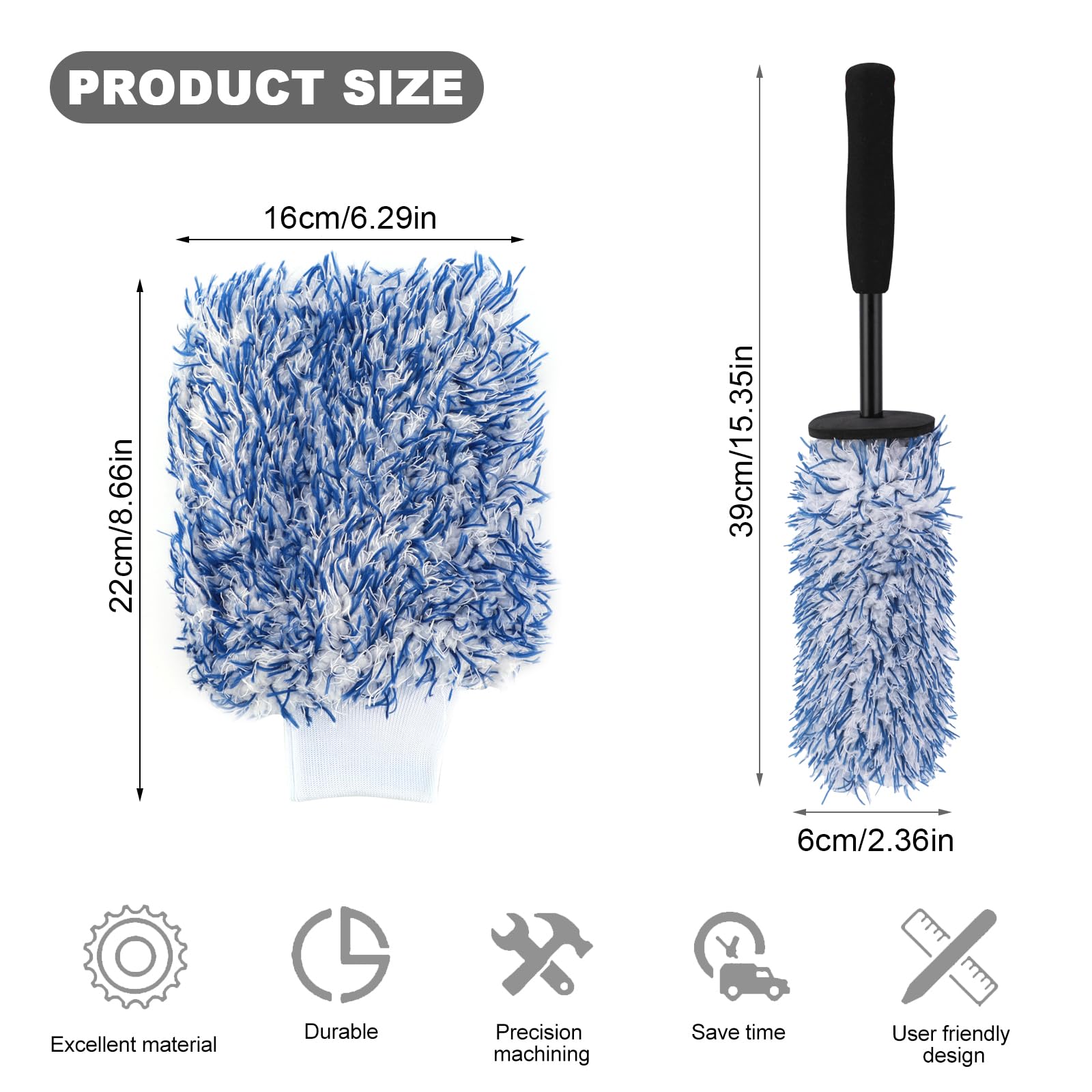 ZONJIE Cepillo de microfibra ultrafino con suave funda de cepillo de repuesto, cepillo largo para limpieza de llantas, cepillo de limpieza de ruedas para limpieza de llantas de metal suave y