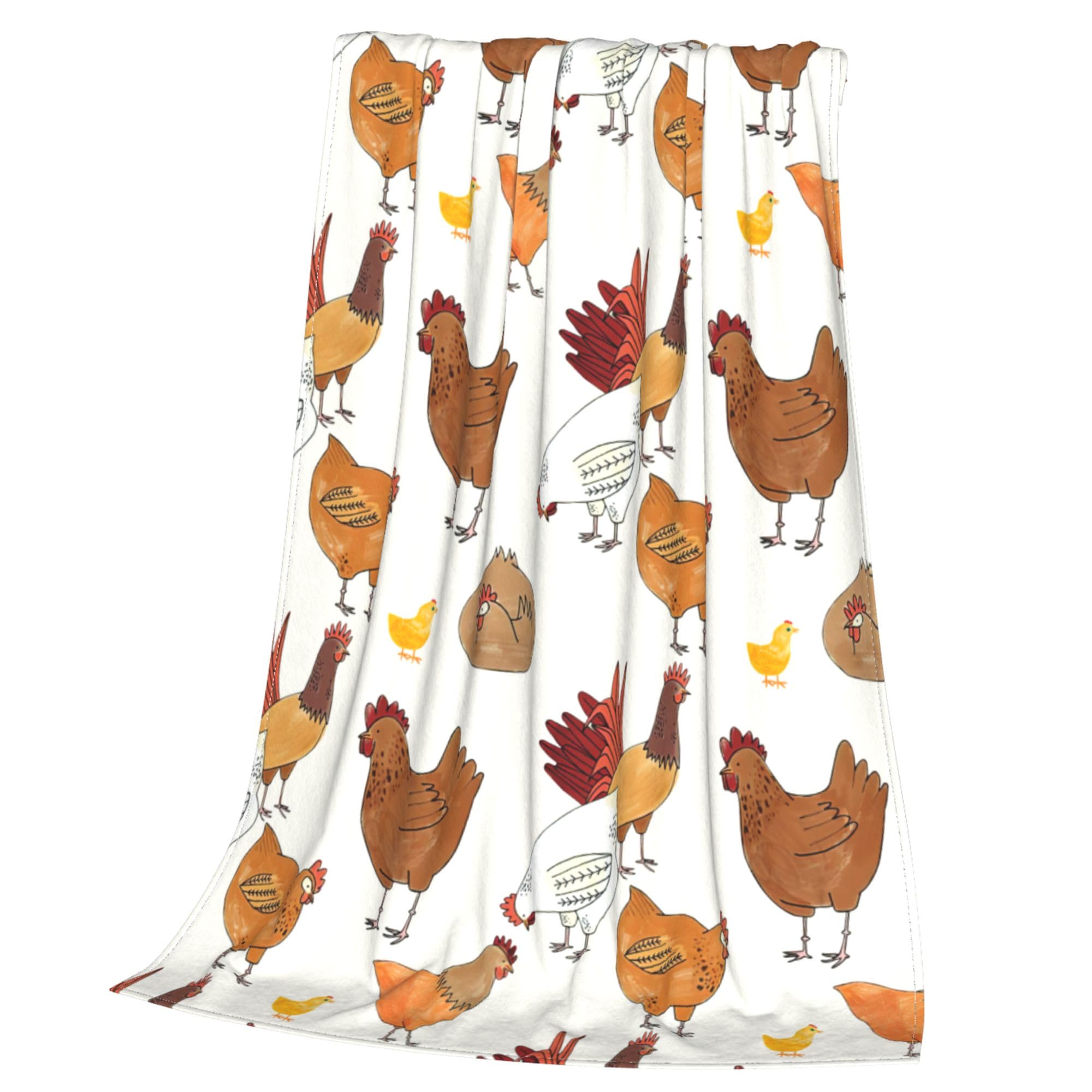 Franala Chicken Cute Printed Throw Blanket, Soft Fuzzy Funny Rooster Flannel Blanket, Warm Lightweight Bed Farmhouse Decoration Blankets 50"X40"