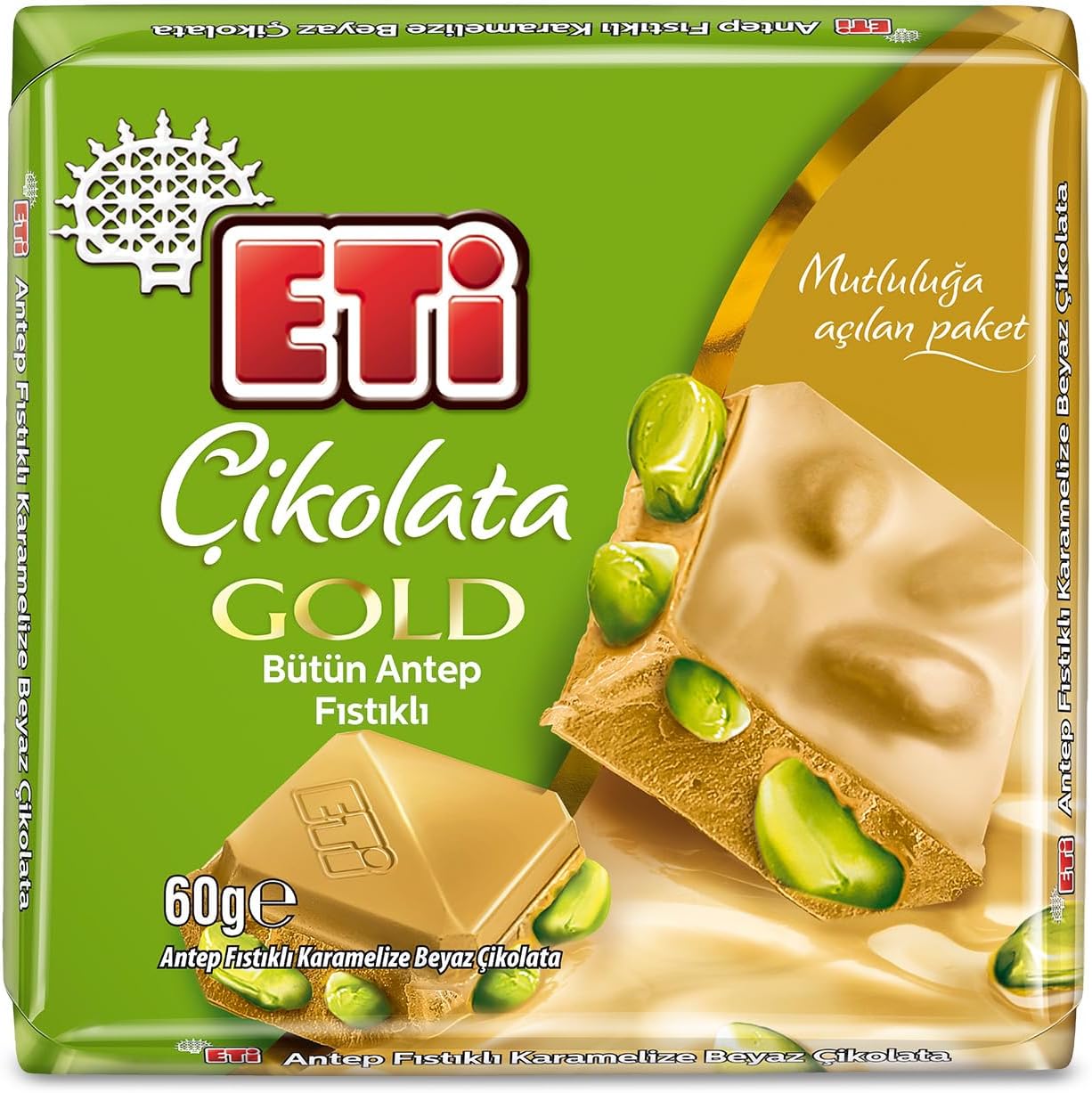 Eti Gold Antep Fıstıklı Karamelize Beyaz Kare Çikolata 60 g