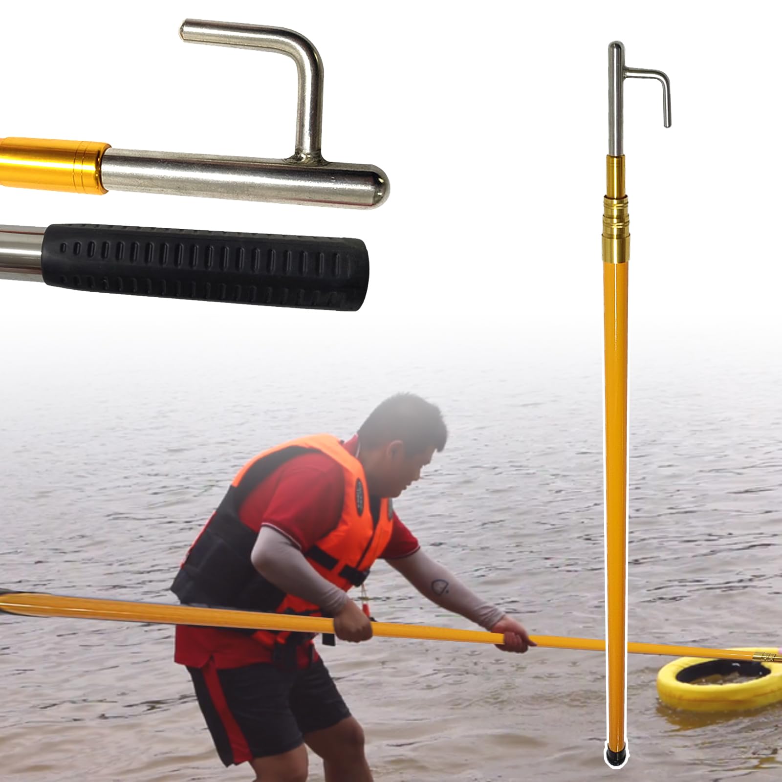 Gaffe Télescopique (4, 5, 6, 8 M), Crochet D'amarrage en Acier Inoxydable, Ouverture De 4,5 Cm, Pliable Et Facile À Ranger, pour Sauvetage, Poussée, Traction Et Navigation,L 6m (19' 7inch)