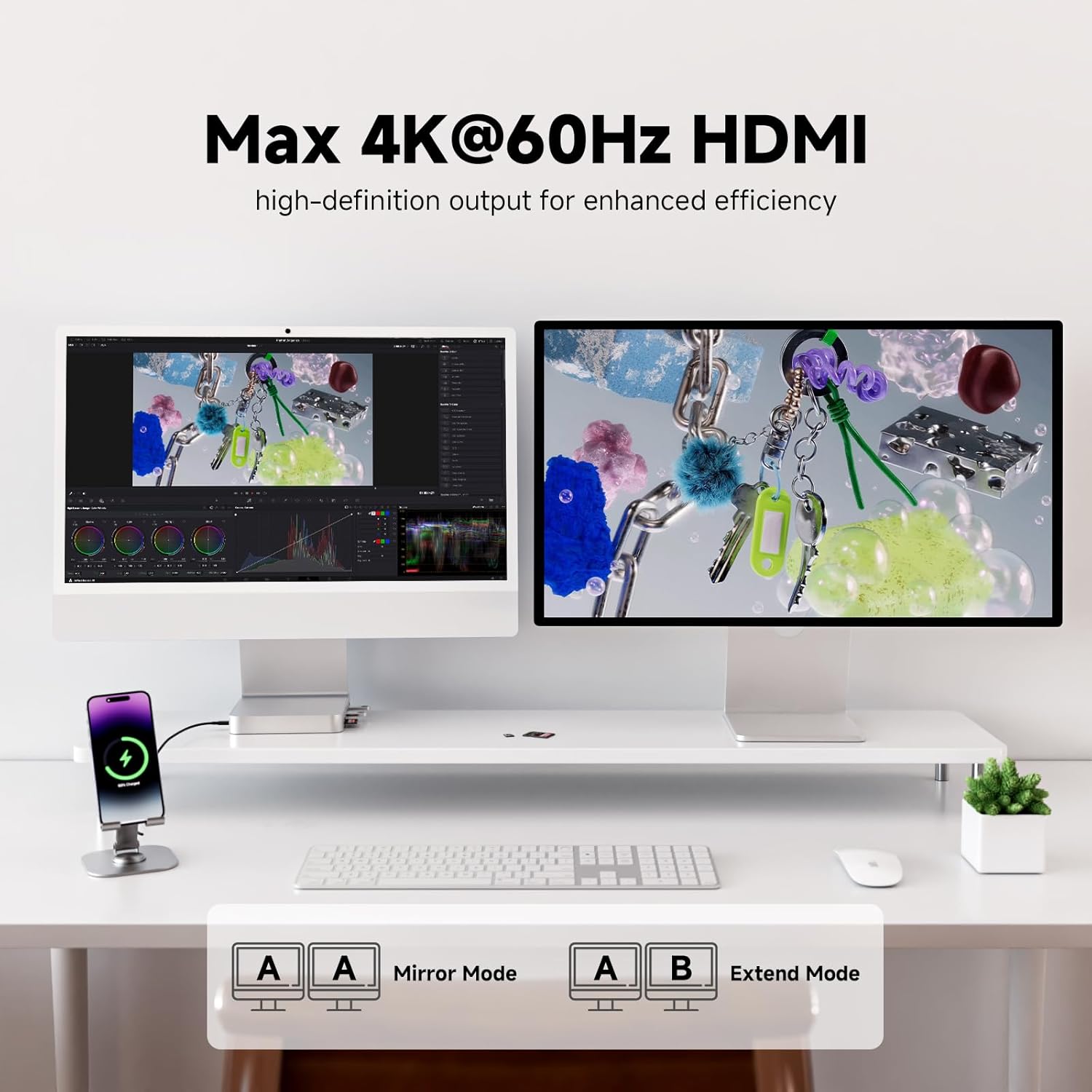 Minisopuru DS802PRO iMac Docking Station - iMac Hub with 4K@60Hz HDMI, USB C Charging, 2.5GbE, 4TB M.2 SSD Enclosure, 4 USB, SD/TF, Audio, i Mac Dock for iMac 24 inch M1/M3/M4 | Silver