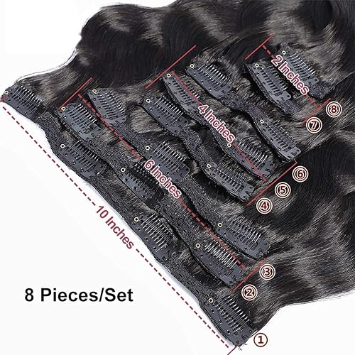 Miniatura 4 de Extensiones de cabello brasileño #1B natural 10A ondulado 100% sin procesar, cabello humano virgen barato 8 piezaslote 4.41 oz con 16 clips (22")