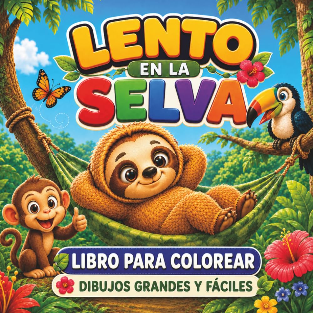Lento en la Selva: Dibujos grandes y fáciles para colorear con Lento, un adorable oso perezoso, y sus amigos de la selva (El mundo de Lento)