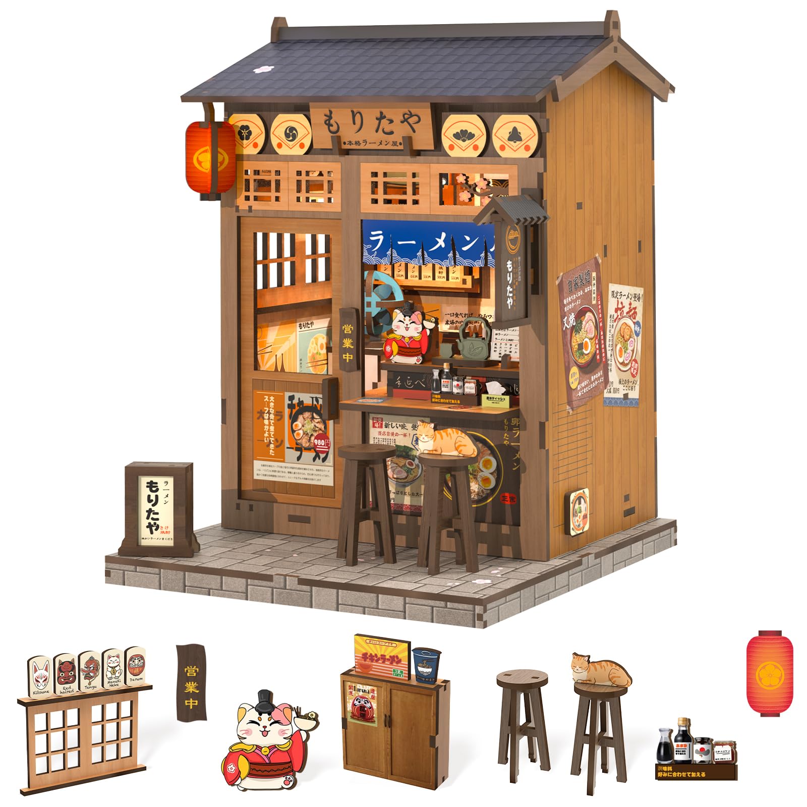 Photo 1 of Fsolis Japanese Book Nook Kit - DIY Miniature Mini House Japan 3D Wooden Puzzles for Adults Booknook Noodle Shop Bookshelf Diorama, Gifts for Women Book Lovers (Morita-Ya Ramen)