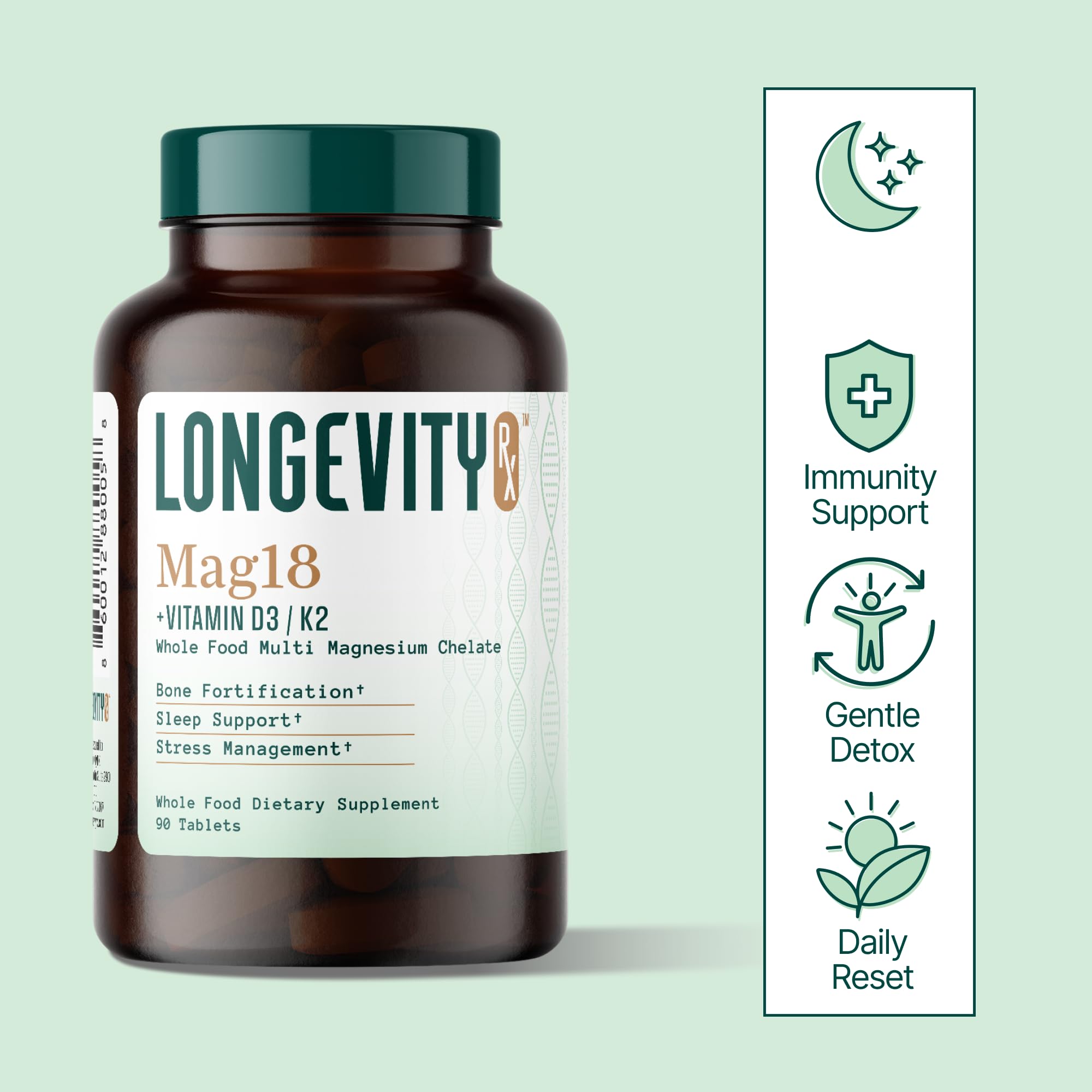 Longevity Rx Mag18 Peptide-Bound Magnesium Complex with D3 & K2, Bone & Muscle Support, Mental Clarity, Sleep Aid thumbnail 7