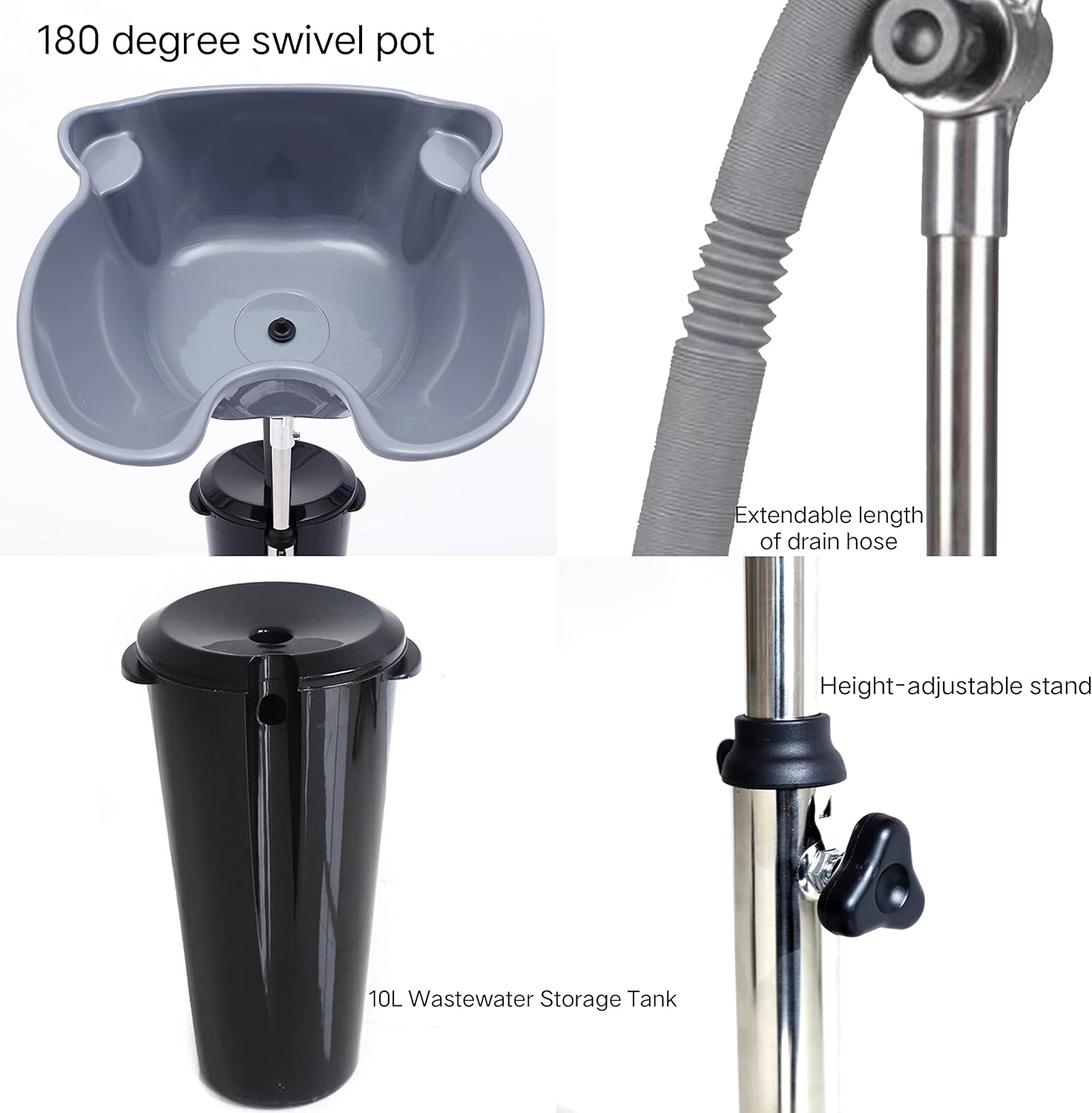 Grey Portable Washing Hair Sink with Bucket and Drain Hoses(Height Adjustable) for Outdoor RV Camper, Stylist Barber Shop Beauty Salon or Home, Rinse Basin for Washing and Cutting Hair