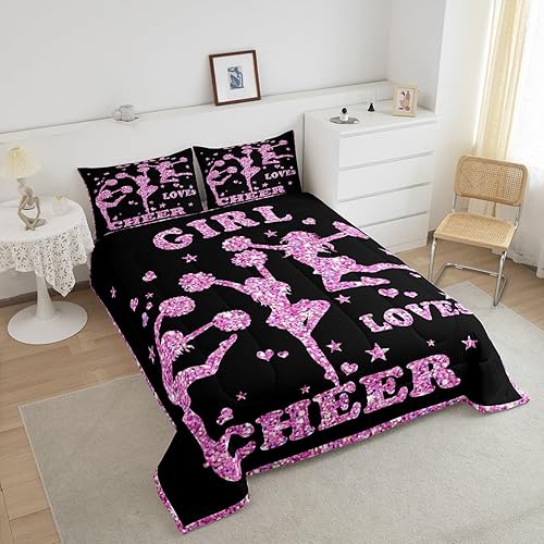 Miniatura 3 de Feelyou Juego de edredón de animadoras para niñas, juego de ropa de cama para hija y niña, decoración con purpurina rosa, juego de edredón de