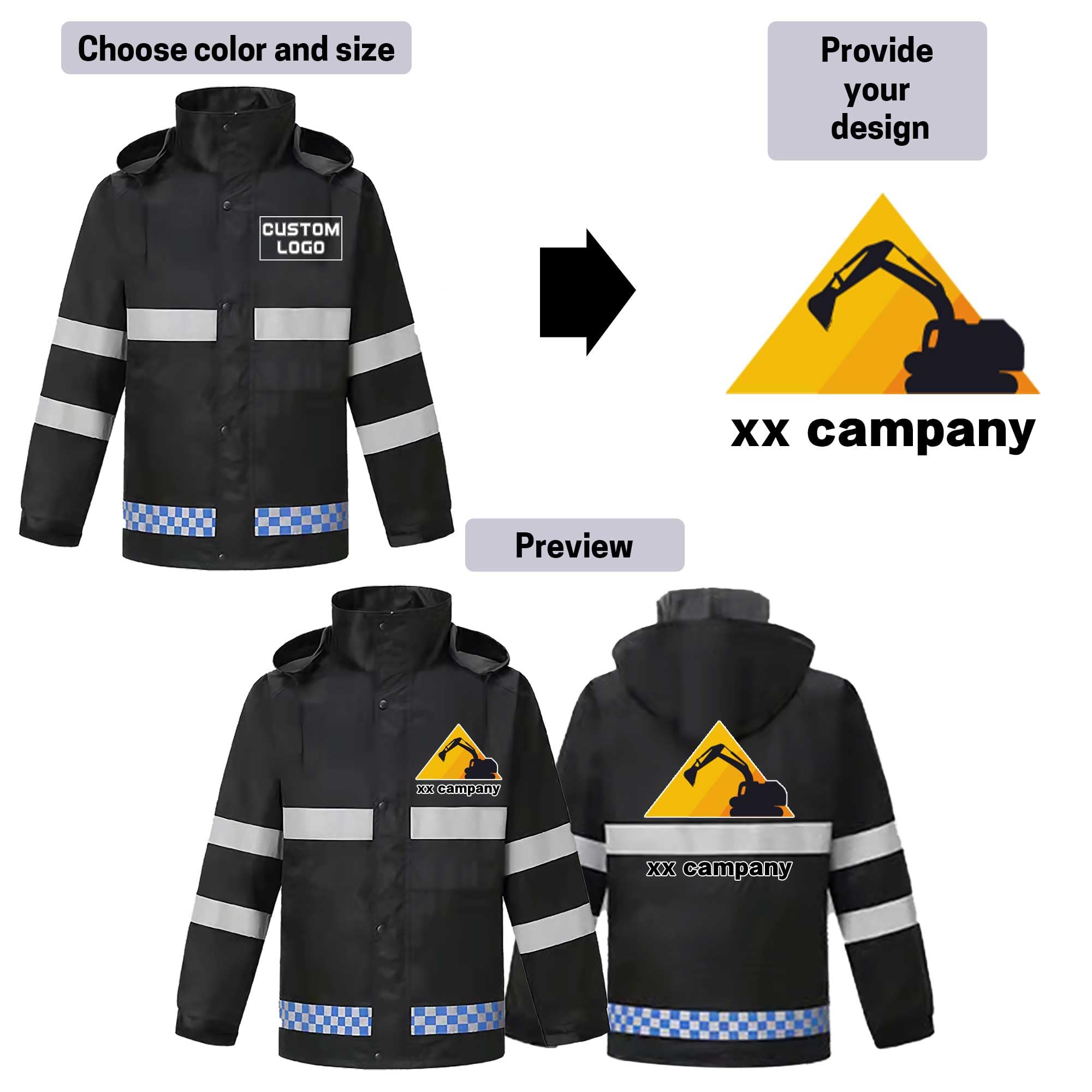 Wodoodporna kurtka przeciwdeszczowa Hi Vis dla mężczyzn, oddychający płaszcz z podszewką z siatki z niestandardowym logo, odporny na burzę, do pracy na świeżym powietrzu