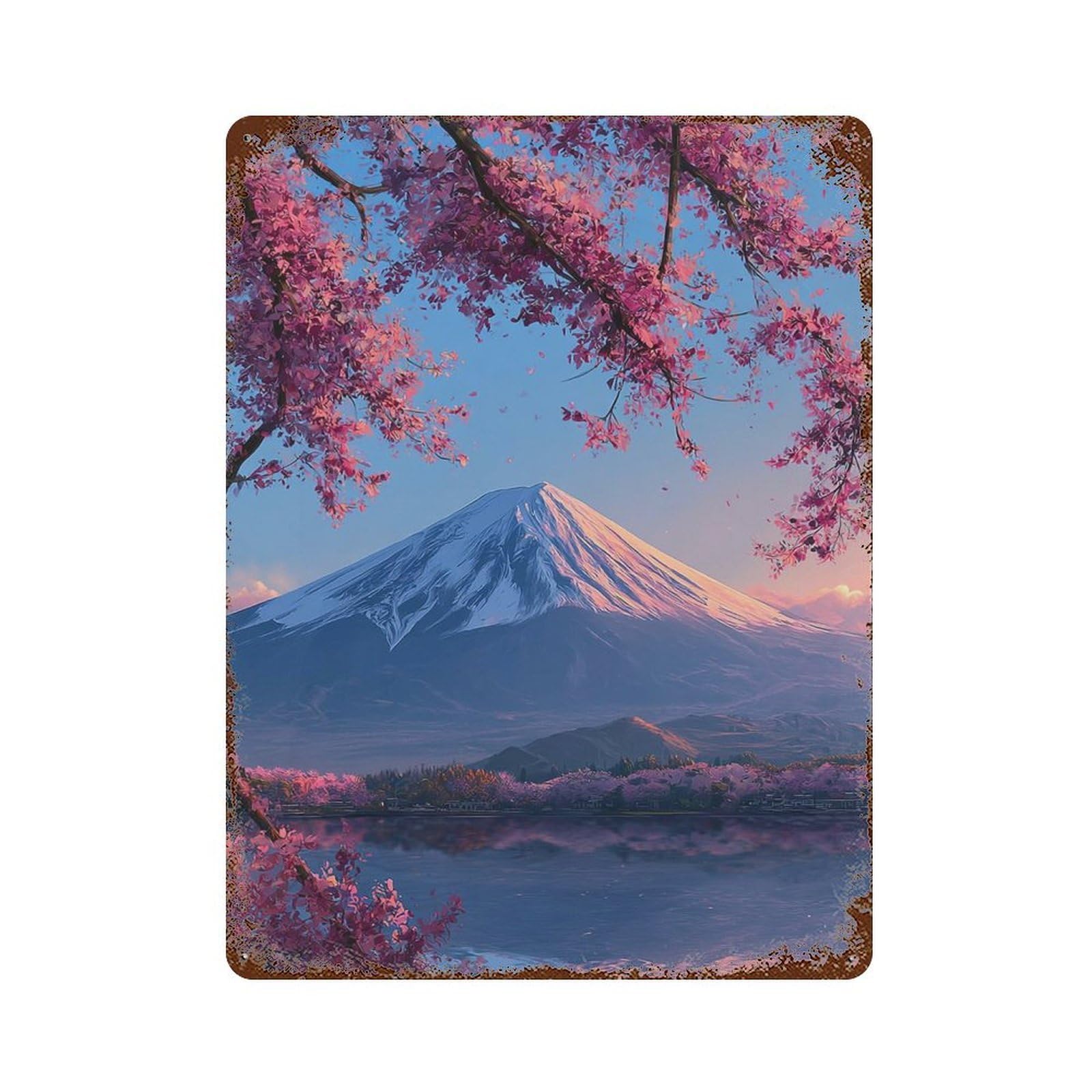 Cherry Blossom Mountain Serenity Aged Metal Wall Plaque 15.7"x11.8", for Office, Studio And Wall Decor, Novelty Wall Decor