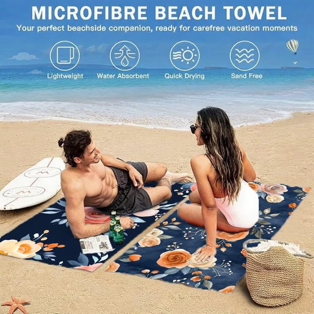 Maintenant Serviette de Plage 220x100cm Lot de 2, Fleurs Serviette Microfibre Ultra Absorbantes Séchage Rapide Anti Sable Léger Transport Compacte Drap de Plage pour Piscine Voyages Sauna, Model573