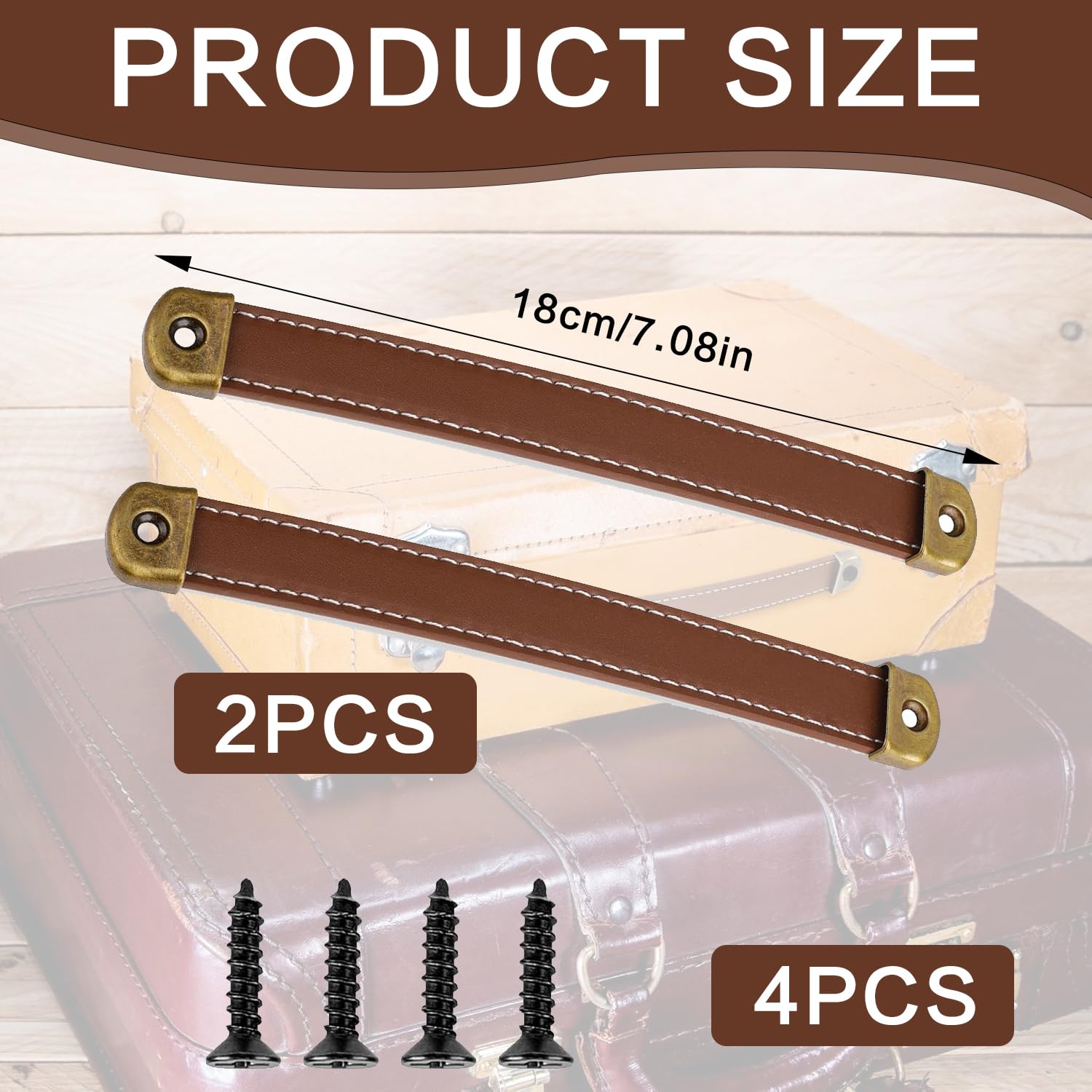 2 Pcs Leather Handles for Drawers Cabinet Pulls, Leather Drawer Handles with Mounting Screws, Vintage Leather Trunk Pulls - Image 2