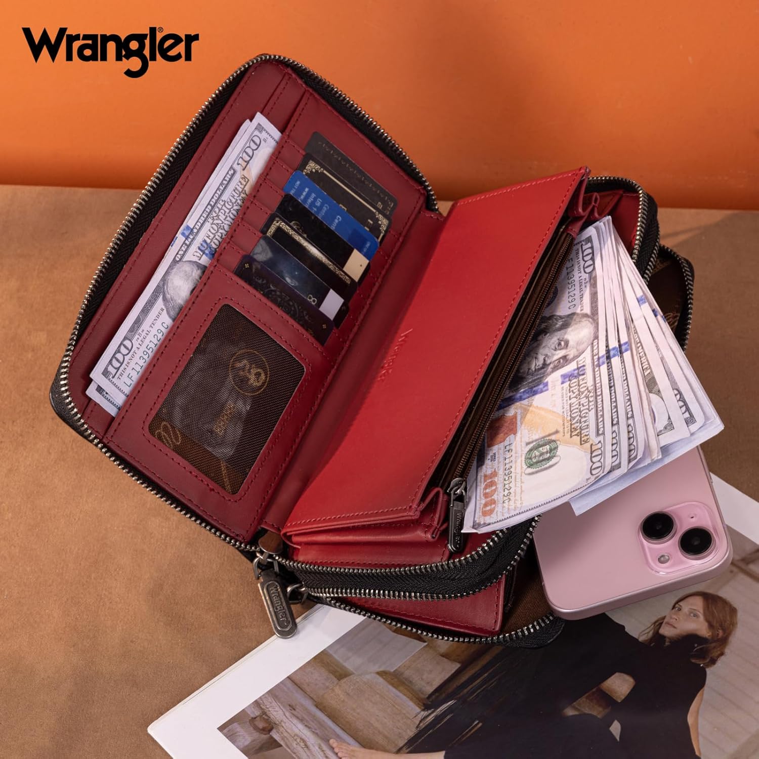 X Wrangler Black Wallet for Women Ladies Female Oversized Women's Wallets, Card Cases & Money Organizers with Rfid Blocking Large Phone Wristlet with Multiple Pocket and Wrist Strap - Image 2