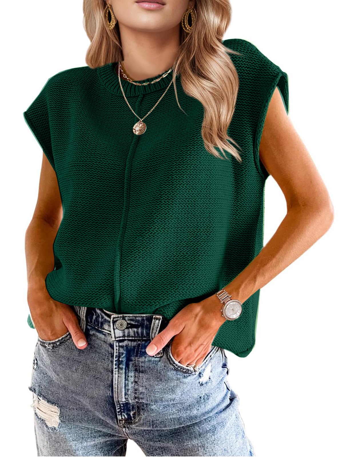 Womens Spring Fashion 2026 Tops Sweater Summer Trendy Western Vacation Casual Business Cap Sleeve Vest Cute Outfits