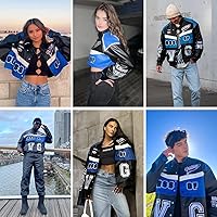 Vista 3 de Aelfric Eden Chaqueta de carreras para hombre, chaqueta de gran tamaño, chaqueta de cuero Nascar, chaqueta bomber para mujer, abrigos casuales unisex