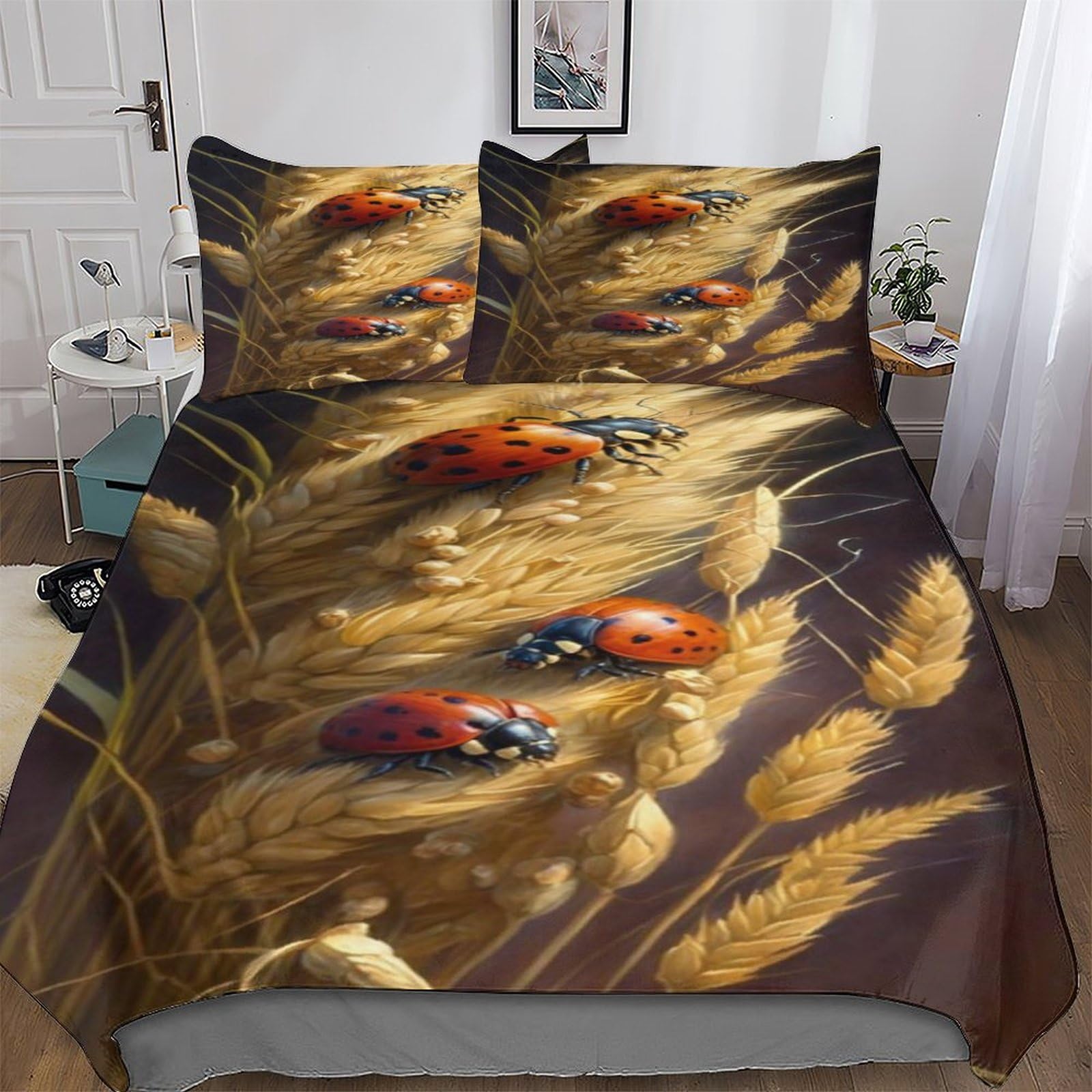 Housse de couette coccinelle 220x240cm avec taies d'oreiller lit 3 pièces