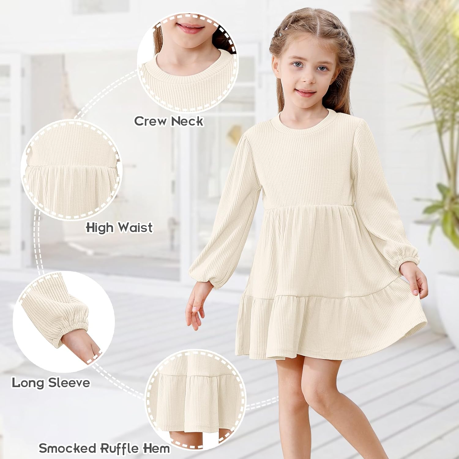 Toddler Baby Girl Dresses Causal Ruffle Little Girl Long Sleeve Sweater Dress Fall Winter Outfits - Image 4