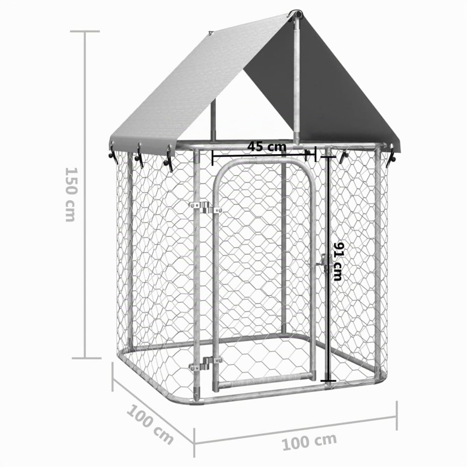 Gabbia per Cani da Esterno con Tetto, Box per Cani, Recinto da Esterno, 100x100x150 cm