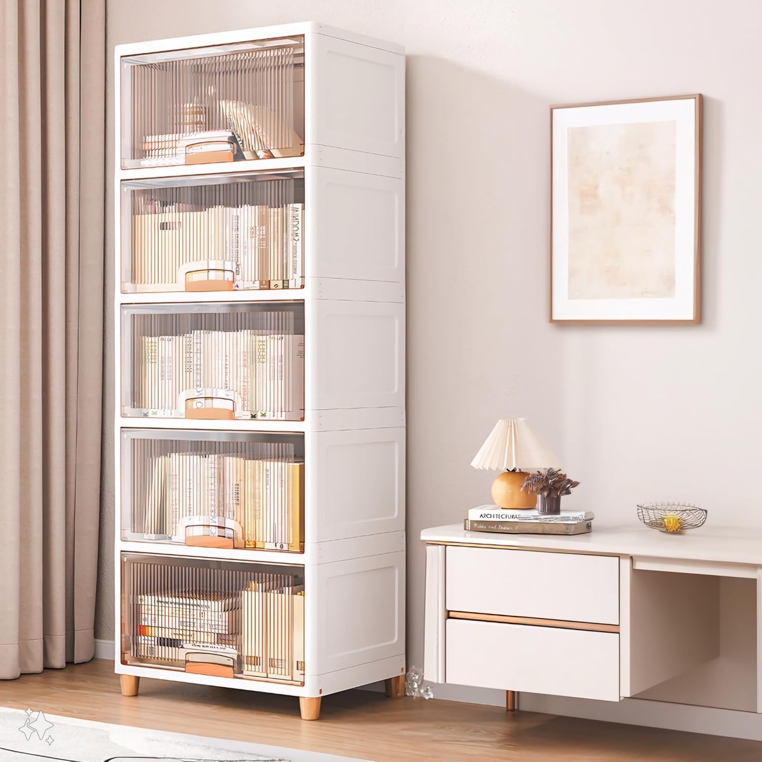 Mevigo Door Plastic Wardrobe for Kids| Almirah and Wardrobe for Baby Clothes| Modular Storage Cabinet Organizer for Cupboard Standing Mat for Kitchen,Home Office,Sink-Indoor (KD, 5- Layer)-image-21