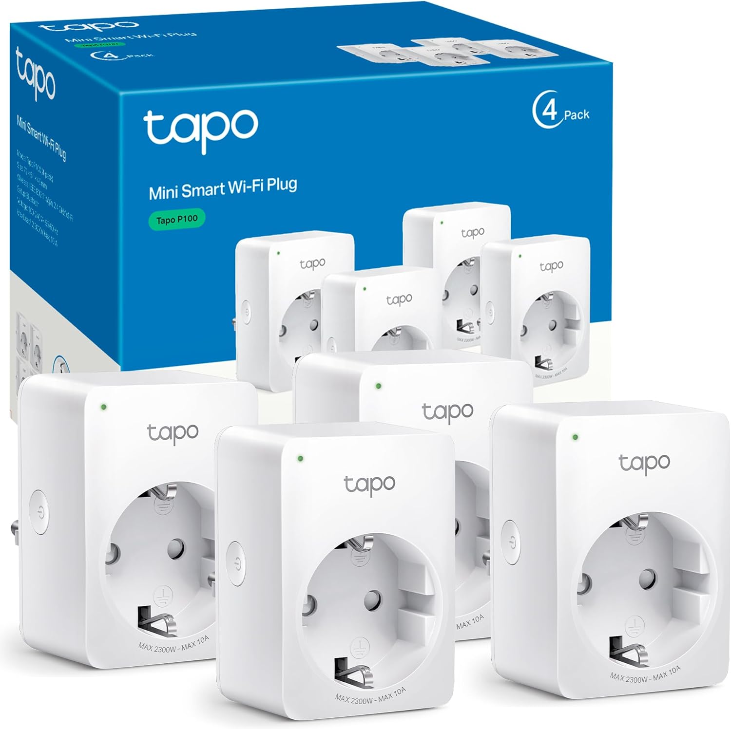 Tapo P100 (4 paquetes) – Mini enchufe inteligente Wi-Fi, óptimo para programar encendido/apagado y ahorrar energía, no necesita concentrador, compatible con Alexa y Google Home