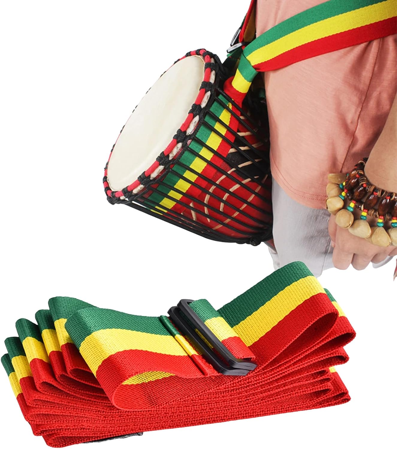 African Djembe Shoulder Strap, Tricolor Portable Hand Drum Belt for Stage