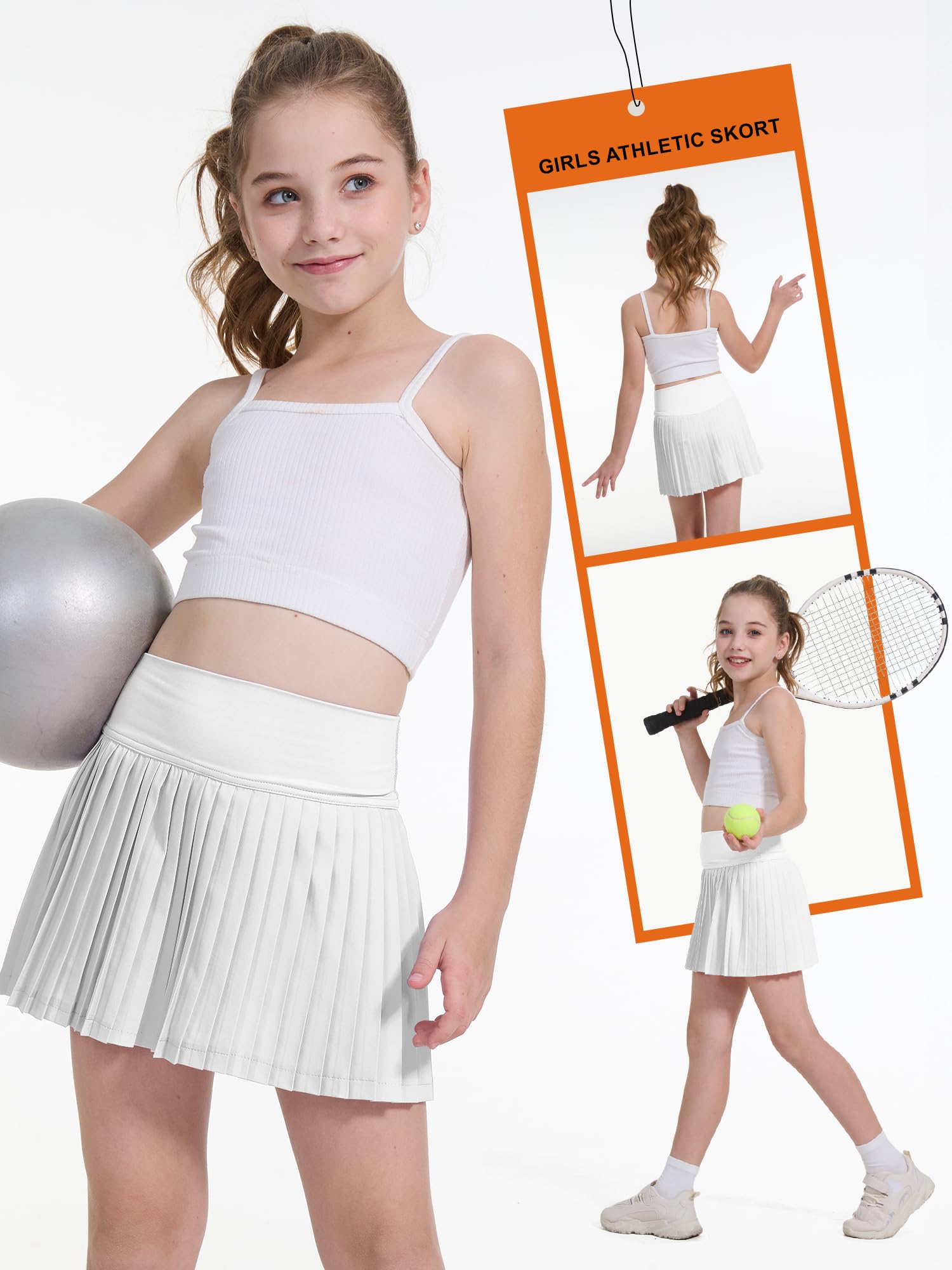 Jupe de Tennis pour Filles Jupe de Tennis avec Short Jupe Patineuse Plissée pour Enfants Jupe de Golf (FR/ES, Âge, 10 Ans, 12 Ans, Taille Normale, Blanc)