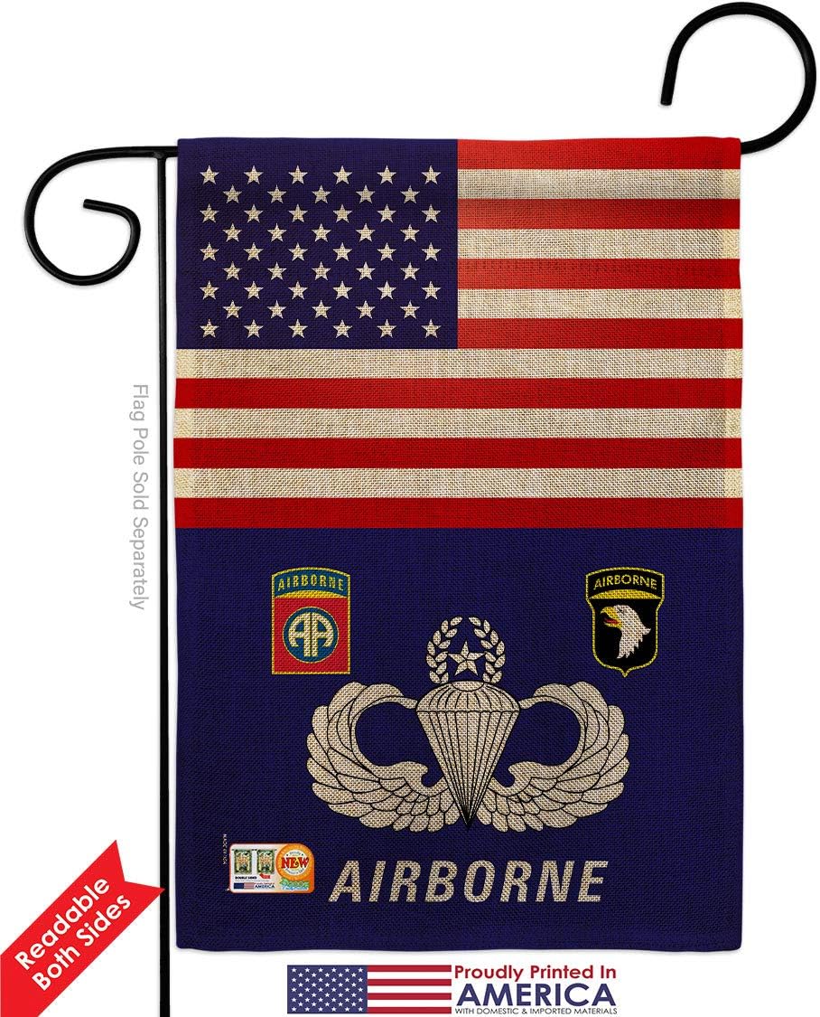 US Airborne Burlap Garden Flags 2pcs Pack Armed Forces Army Rangers United State American Military Veteran Retire Official Small Decorative Gift Yard House Banner Double-Sided Made In USA 13 X 18.5