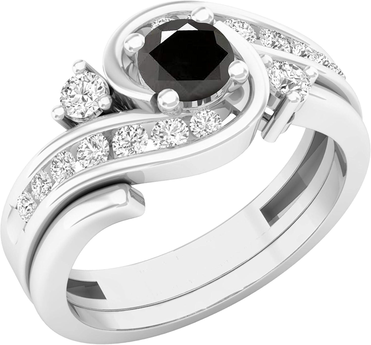 Dazzlingrock Collection 4.5mm Round Gemstone & White Natural Diamond Women Swirl Engagement Ring With Matching Band Set, in Real Solid Gold & 925 Sterling Silver