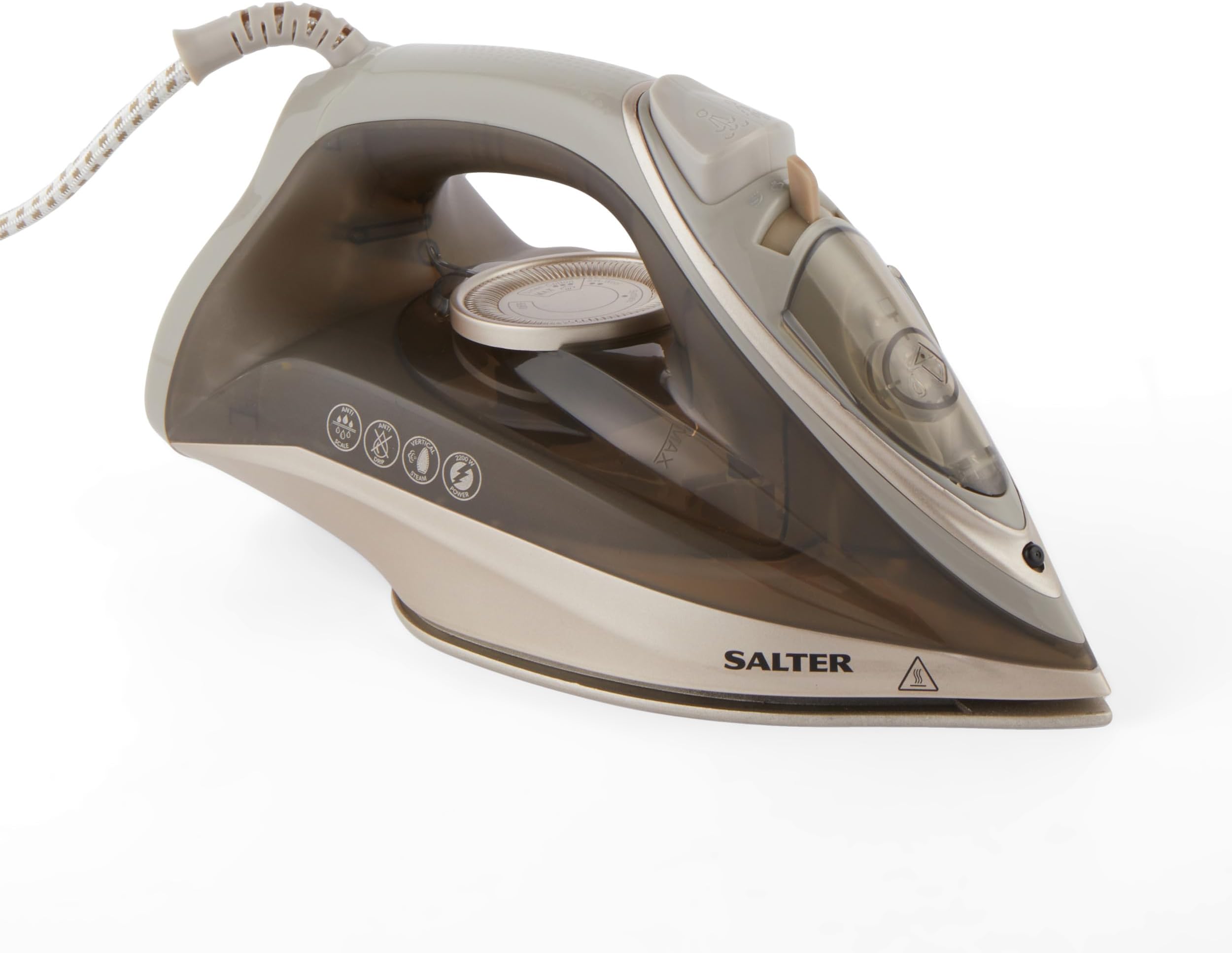 Salter SAL01480 Steam Iron โ Precision Tip Ceramic Soleplate, Fast Heat Up, Easy Grip Comfort Ironing, Anti Drip/Calc, Self-Clean Function, Variable Temperature, Vertical Steaming Shot, 230ml, 2200W
