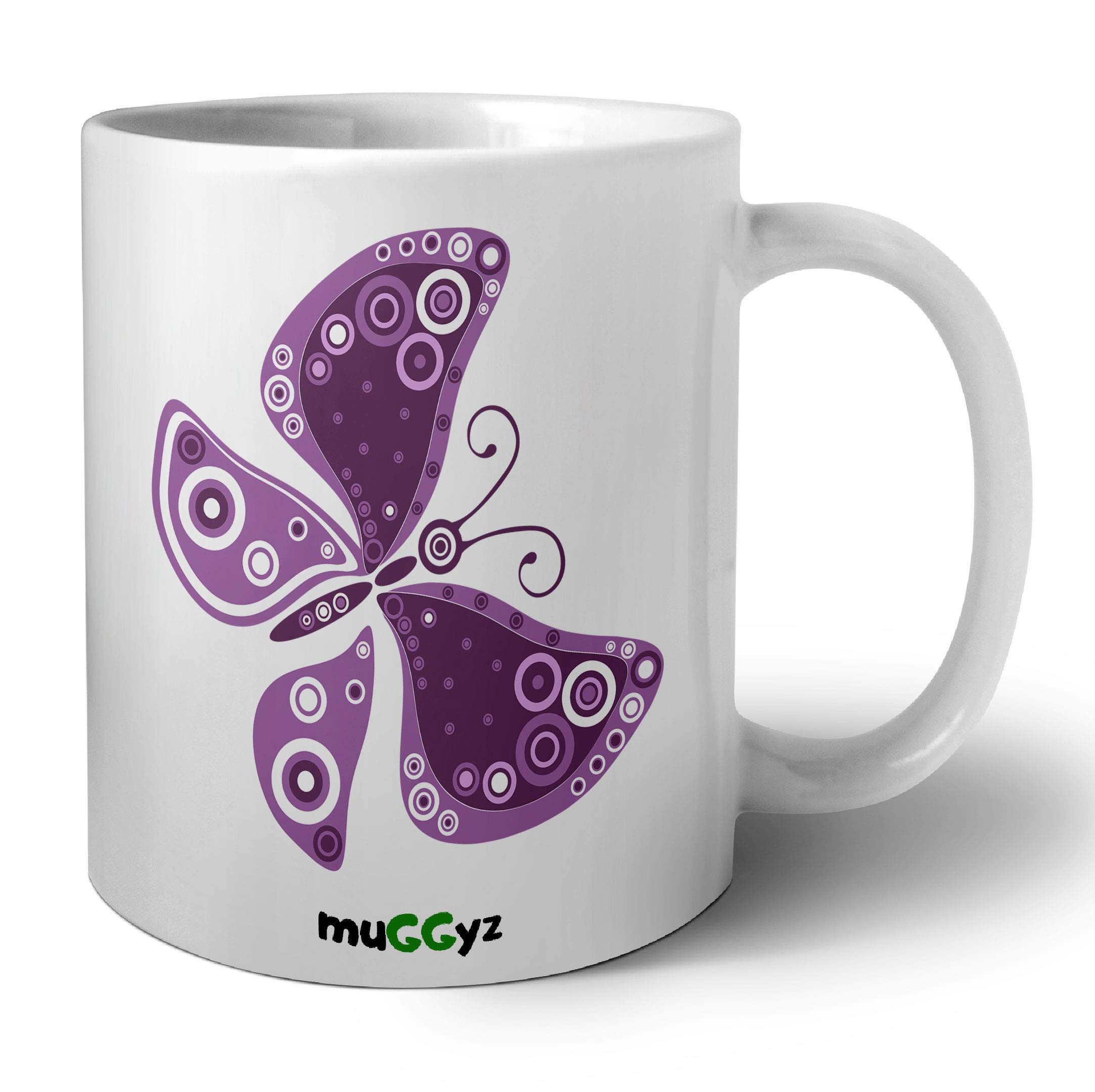 muGGyzCeramic 11oz ceramic coffee mug white printed design Butterflyz4