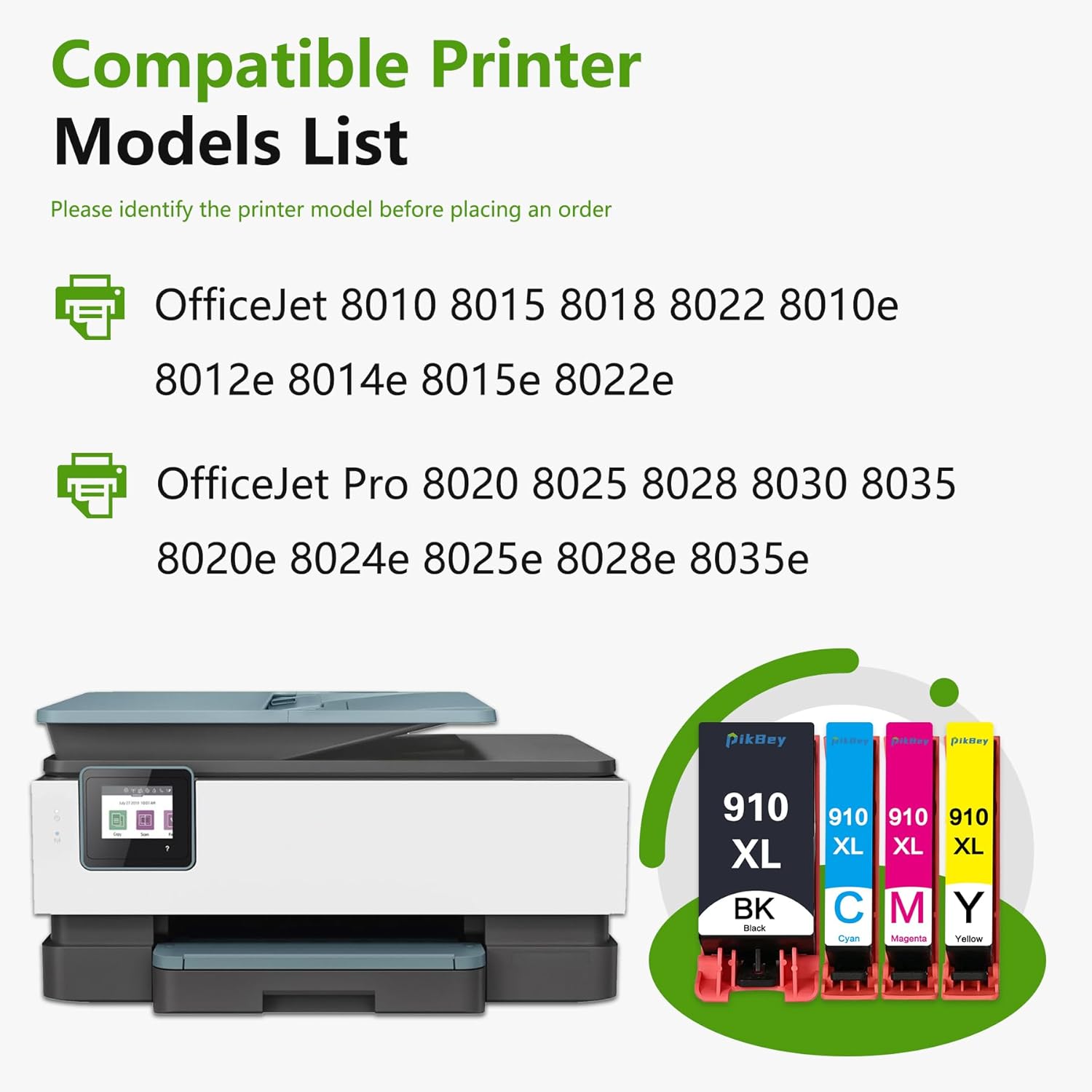 910XL Ink Cartridges Combo Pack High Yield Replacement for 910XL 910 XL 910 Ink Cartridges for OfficeJet 8010 8015 8018 OfficeJet Pro 8020 8020e 8025 Printer (4-Pack, Black/Cyan/Magenta/Yellow)