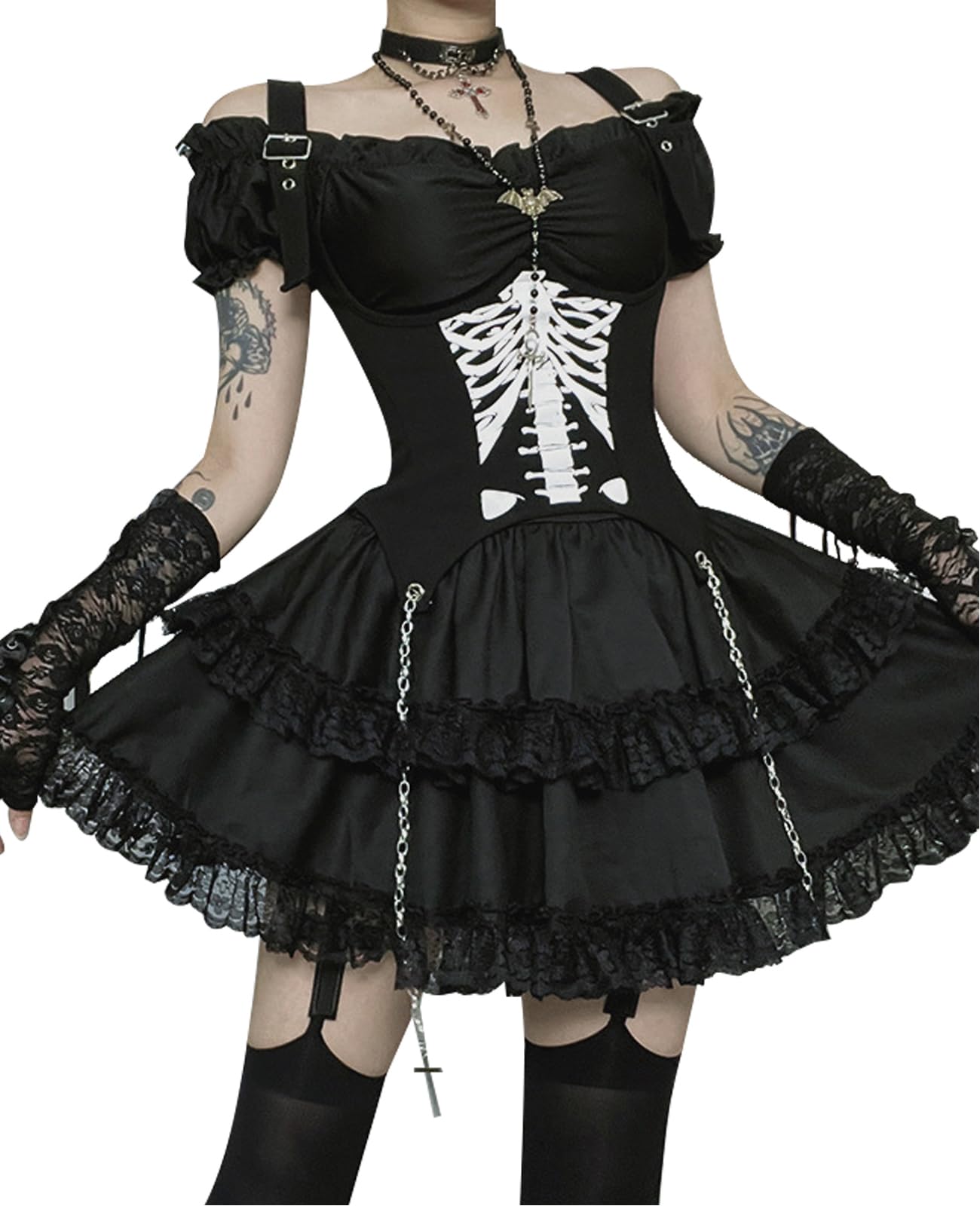 KALAOK Gothic Dress, Halloween, Gothic Lolita, Lolita, Harajuku Style JSK, Mori Girl, Cosplay Costume, Disguise, Stage Costume, Little Devil, Party, Event, Photography - Medium - Black F
