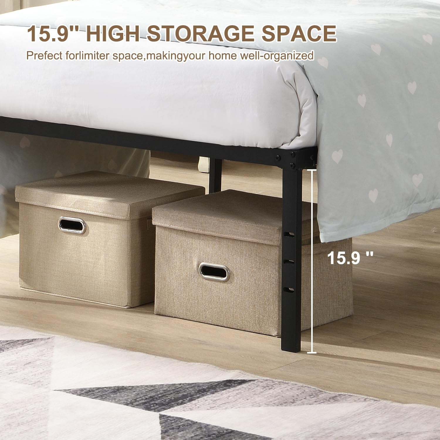 Twin Size Metal Platform Bed Frame - 15-Inch Under-Bed Storage | Sturdy Mattress Foundation | No Box Spring Required - Elegant Black Design