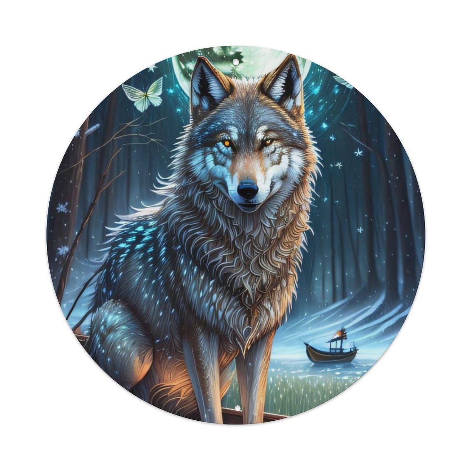 Animal Artwork Wolves on The Boat Vintage Metal Tin Sign Plaque Wall Decor for Cafe, Club Bar, Office, Garden Metal Poster 8x8Inch