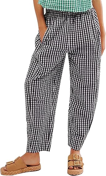 Flygo Girls Gingham Wide Leg Pants Casual Elastic Waist Trousers 6-14