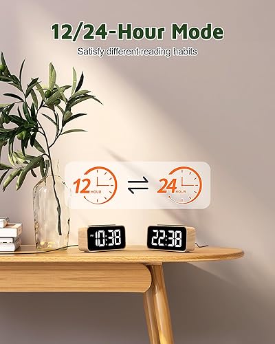 Miniatura 5 de Reloj despertador digital para dormitorios, reloj digital con pantalla de números llamativos, atenuador de brillo 0-100%, volumen de alarma