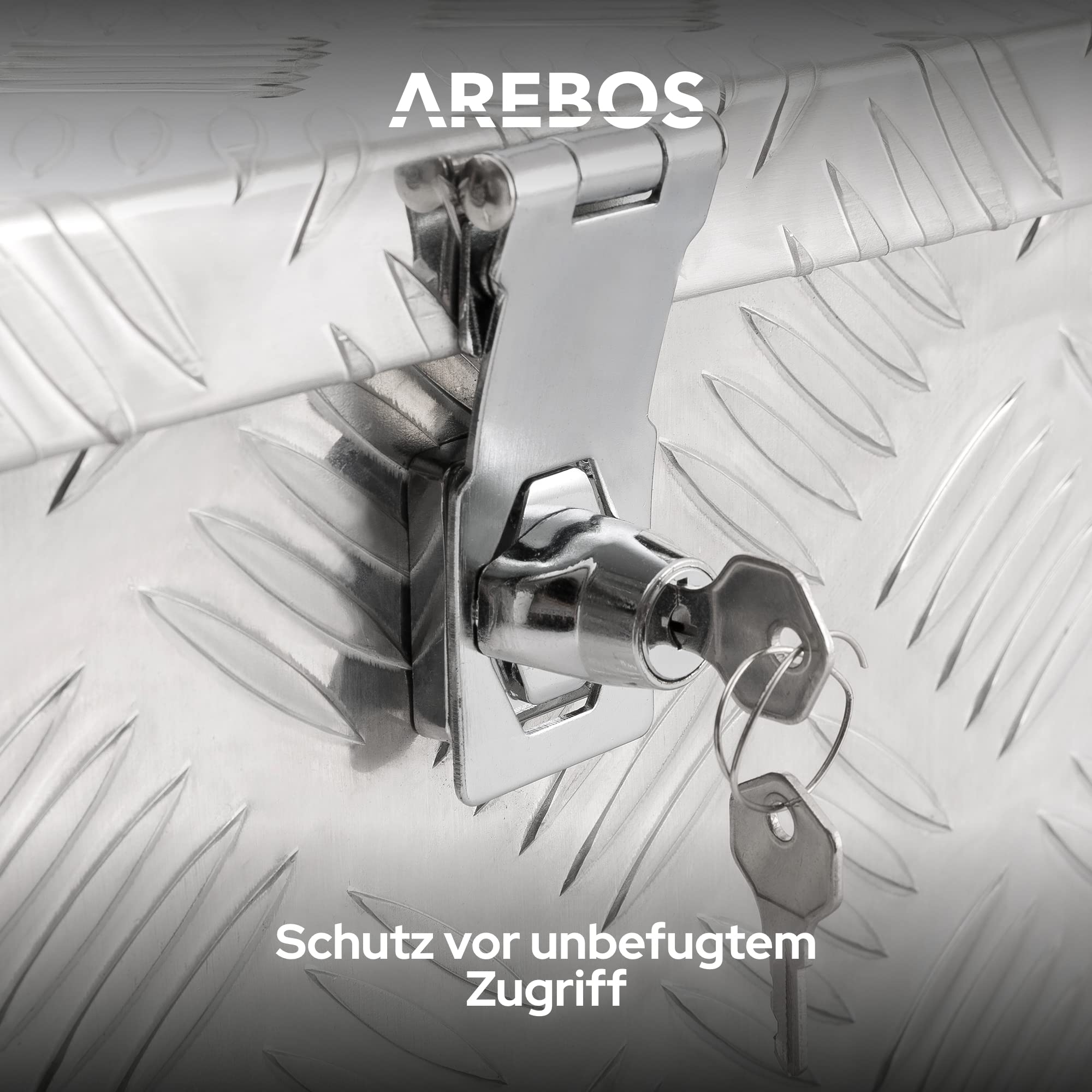 Arebos Truckbox 40 Liter | Aluminium Werkzeugbox mit Schloss | Deichselbox | | 60 x 25 x 30 cm | Anhängerbox Transportbox stabil und wassergeschützt | Inkl. Moosgummidichtung | Silber