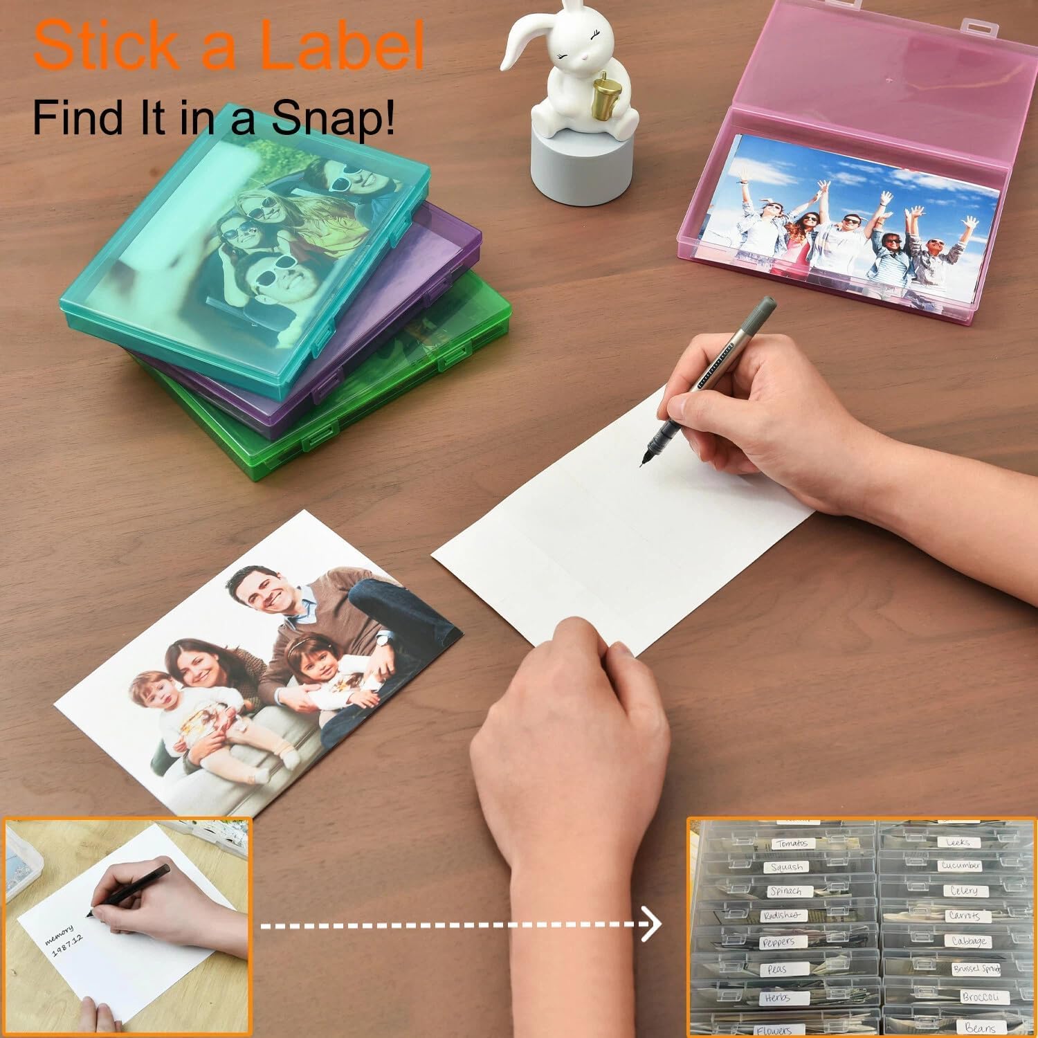VITEVER Fotoaufbewahrungsbox 5x7, 18 Innenfächer, extra großer Organizer, Aufbewahrungsbox für Fotos, Kunststoff-Aufbewahrungsbox für Aufkleber, Stempel, Samen (Color)