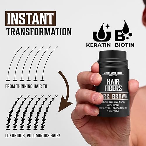 Miniatura 4 de Viking Revolution Fibras de cabello castaño oscuro para cabello adelgazante para hombres, fibra gruesa para cubrir puntos calvos, fibras de